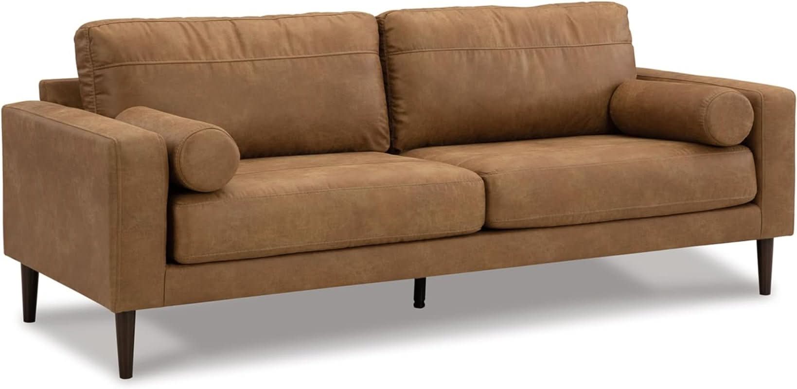 Contemporary Dark Brown Faux Leather Sofa with Pillows