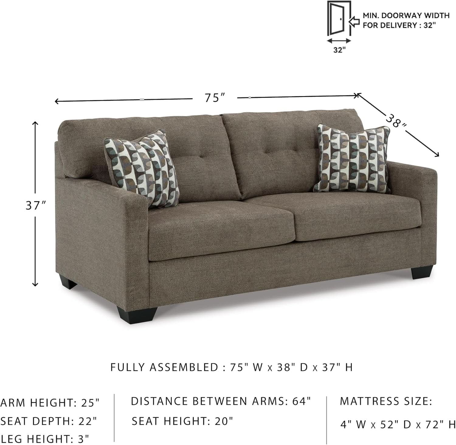 Contemporary Espresso Full Size Sofa Sleeper MemoryFoam