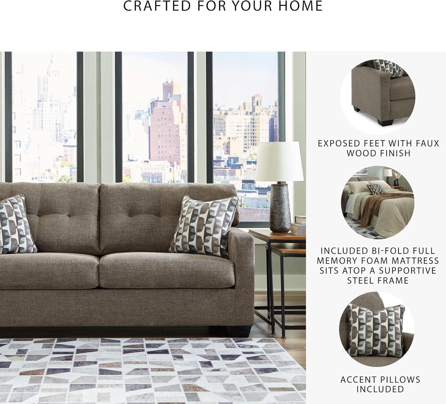 Contemporary Espresso Full Size Sofa Sleeper MemoryFoam