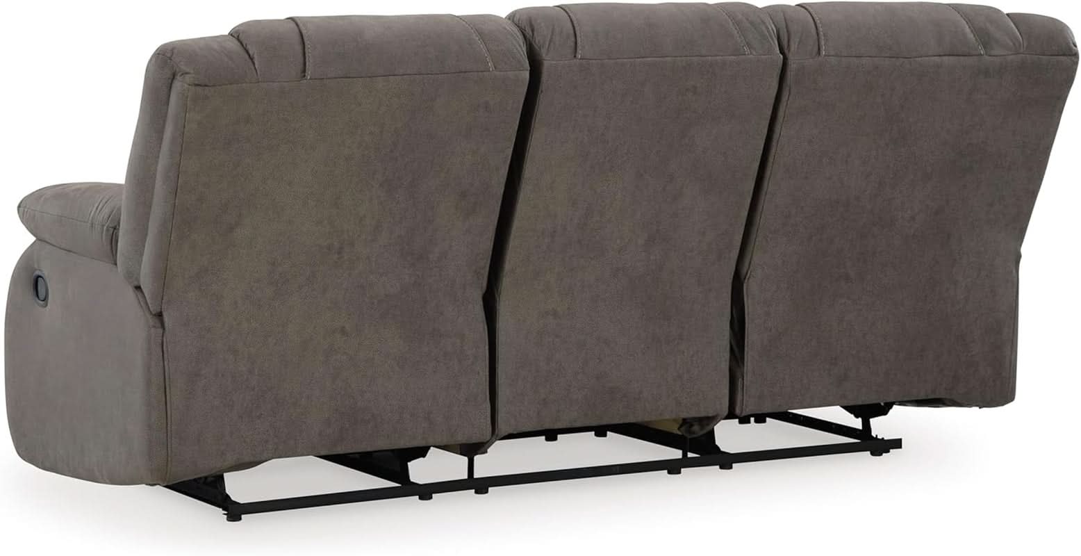 Contemporary Gray Faux Leather Manual Reclining Sofa
