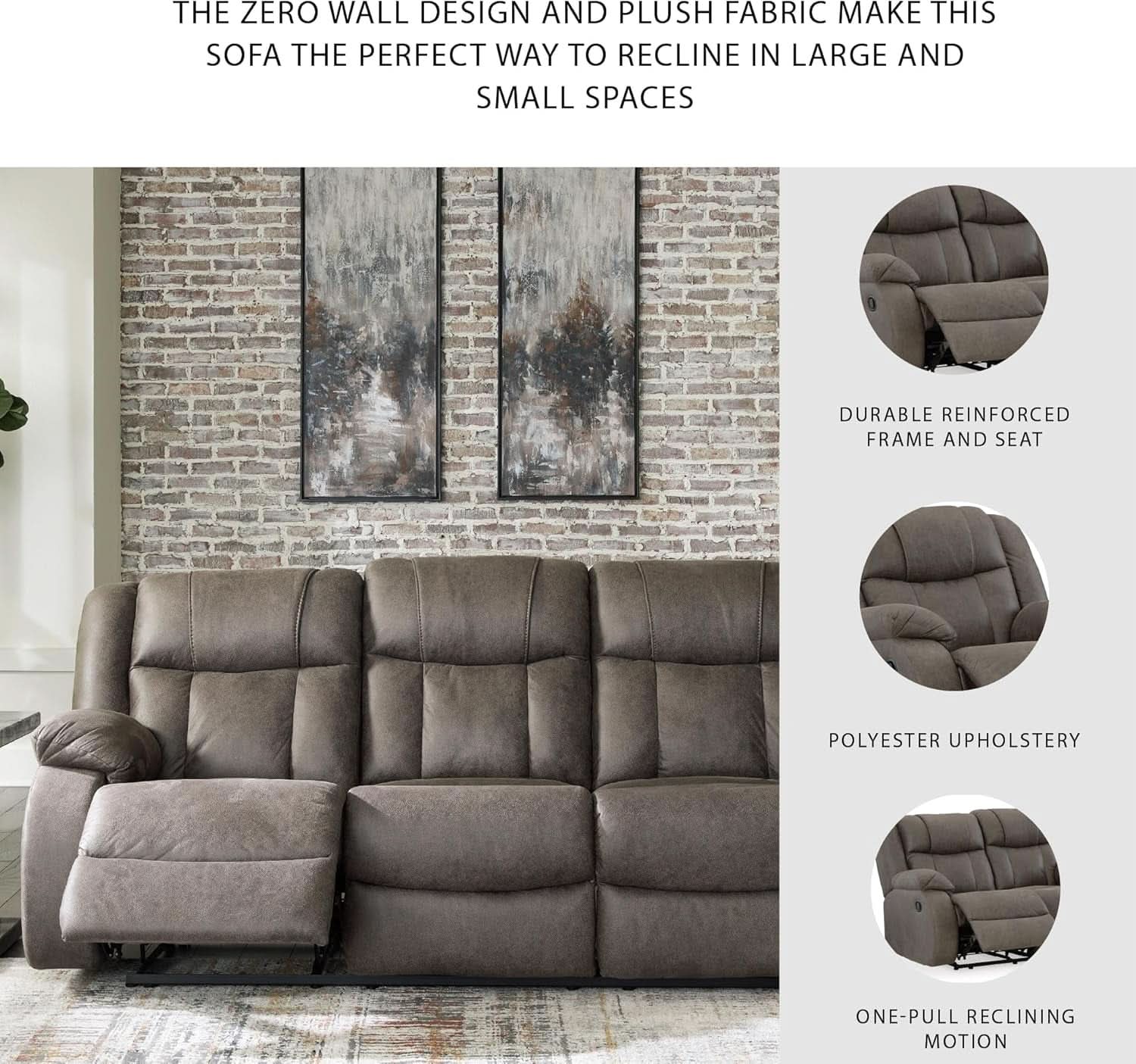 Contemporary Gray Faux Leather Manual Reclining Sofa