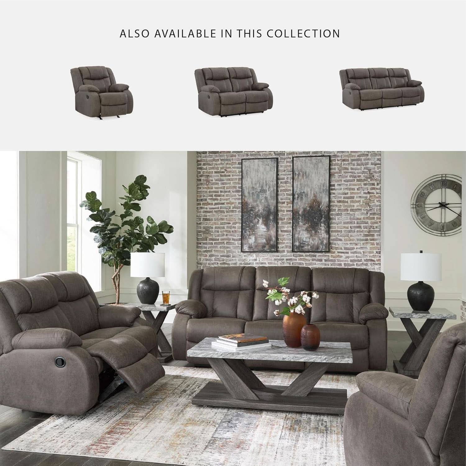 Contemporary Gray Faux Leather Manual Reclining Sofa