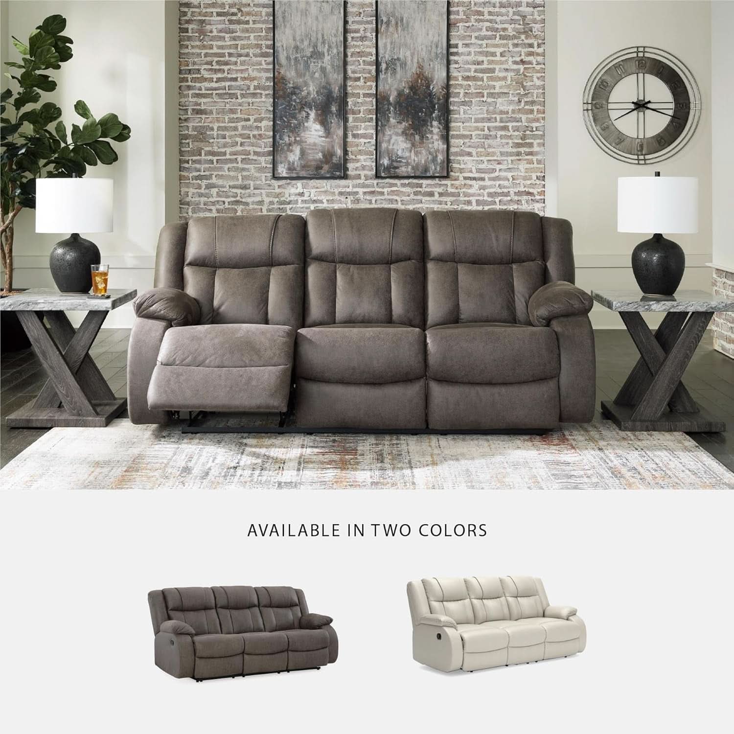 Contemporary Gray Faux Leather Manual Reclining Sofa