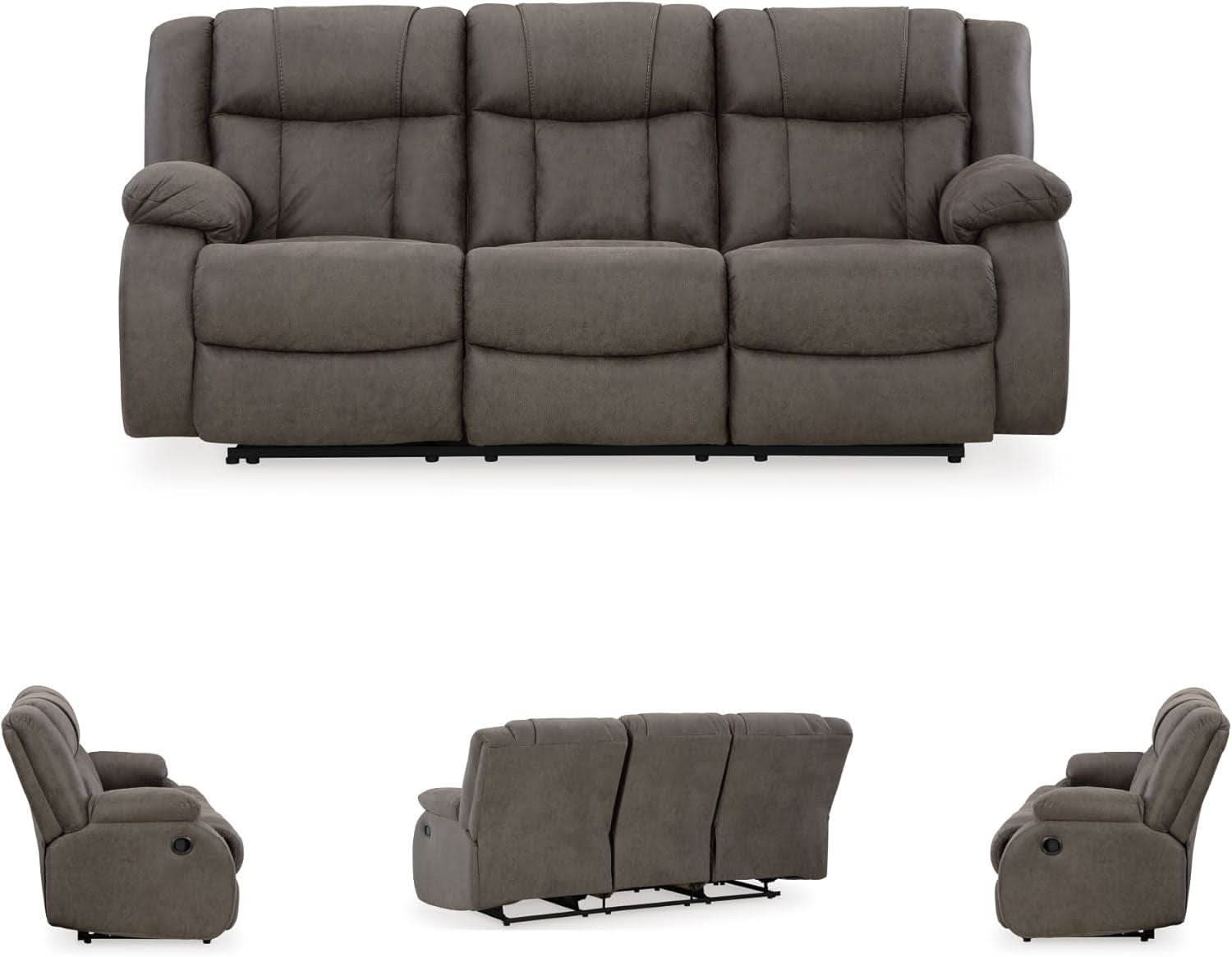 Contemporary Gray Faux Leather Manual Reclining Sofa