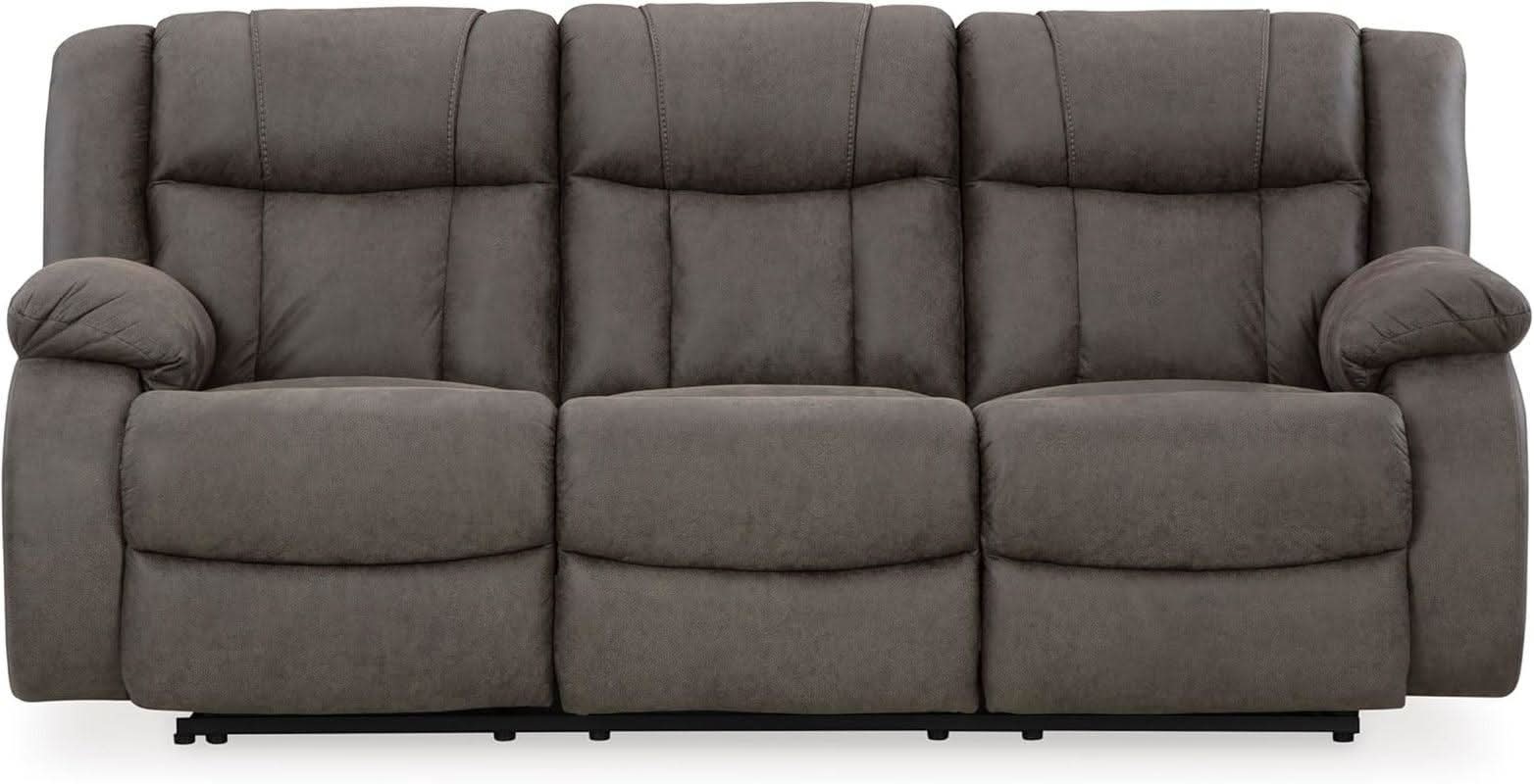 Contemporary Gray Faux Leather Manual Reclining Sofa