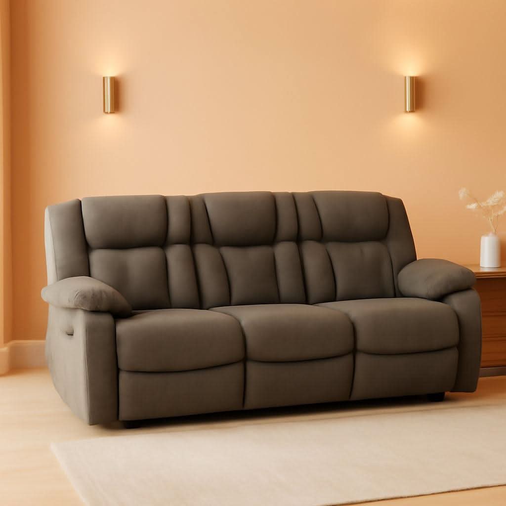 Contemporary Gray Faux Leather Manual Reclining Sofa
