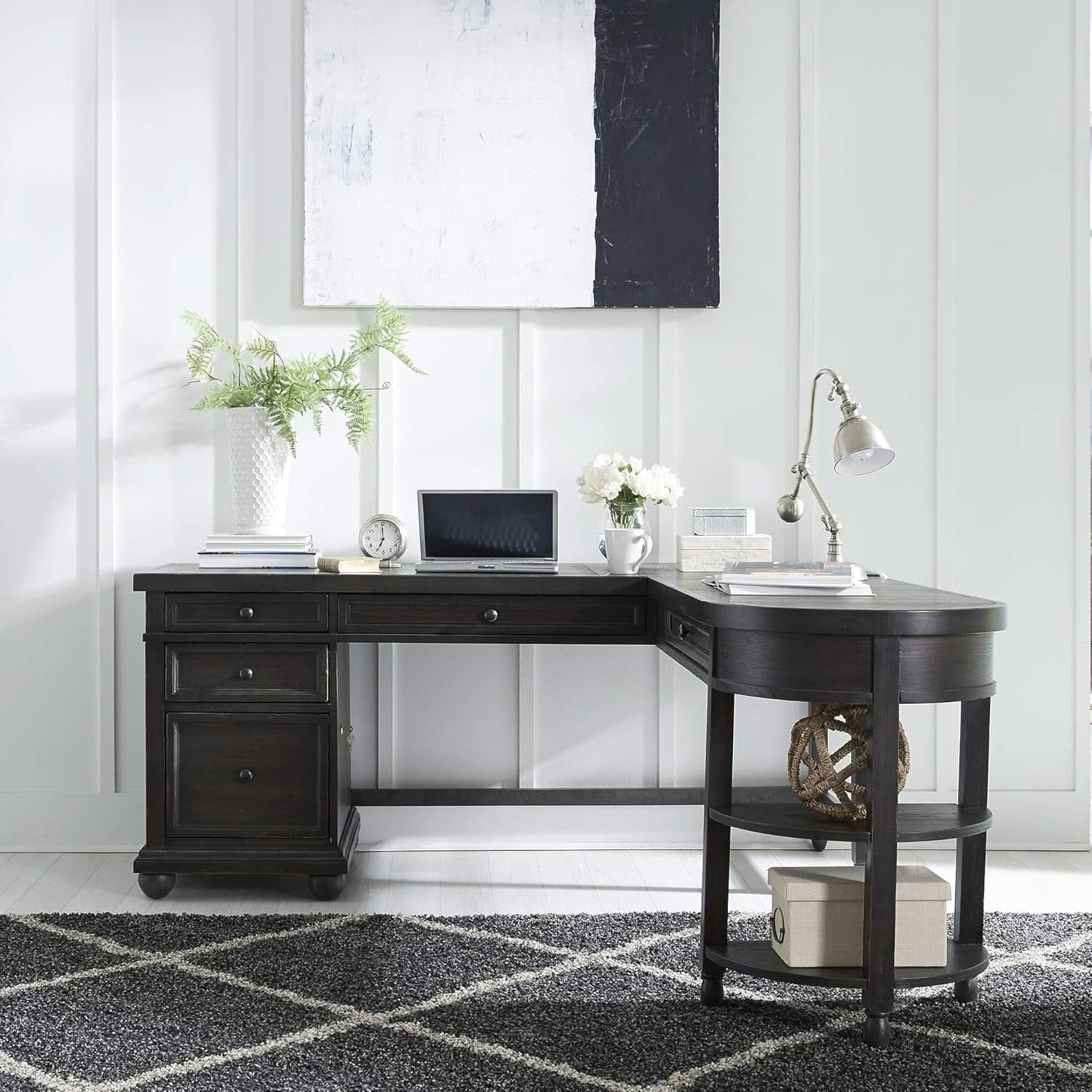 Contemporary L Shaped Desk USB Charging Drawer