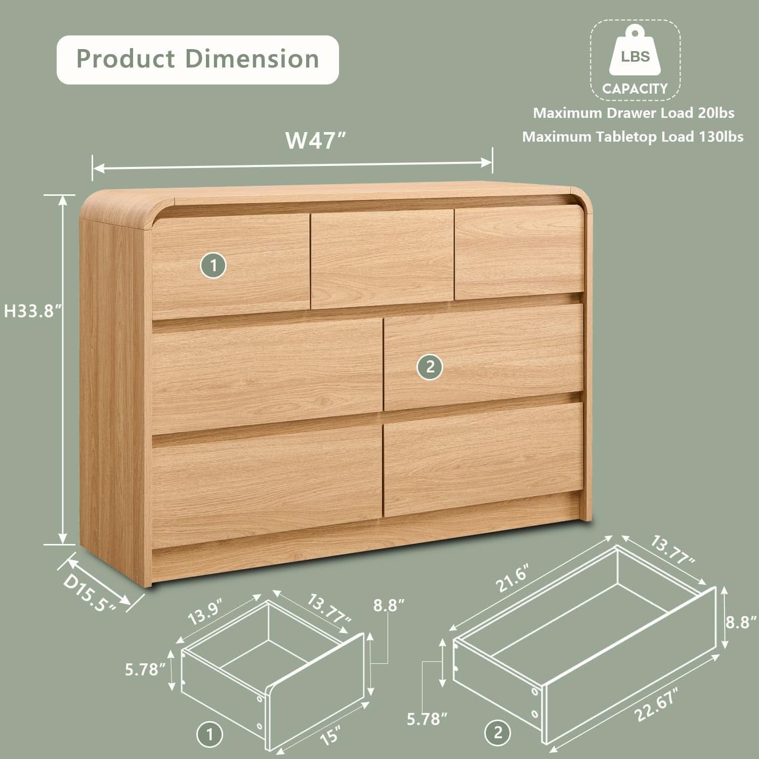 Contemporary Oak Seven Drawer Dresser With Textured Surface