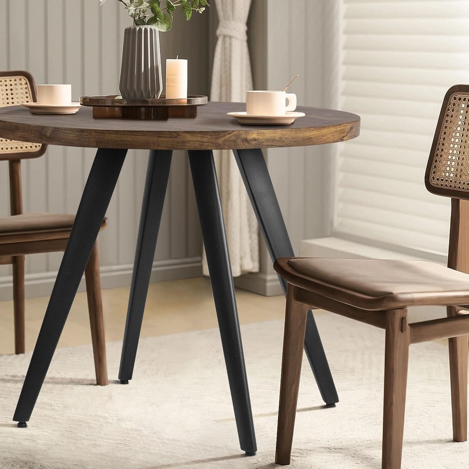 Contemporary Rustic Walnut Wood Dining Table 31.5in Round