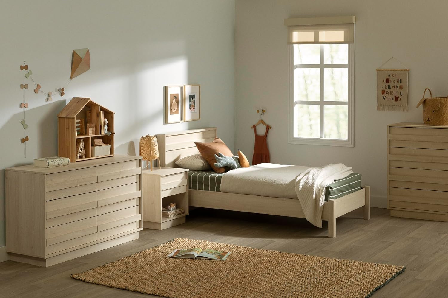 Contemporary Twin Headboard in Bleached Oak Finish