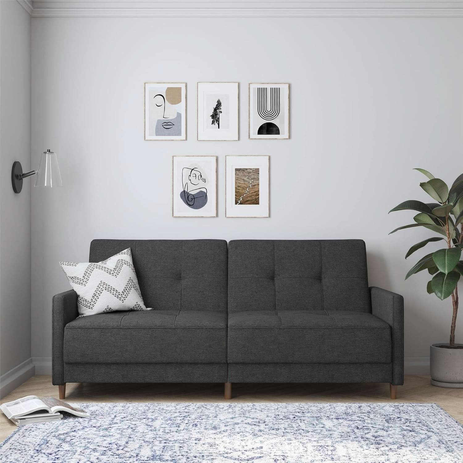 Contemporary Upholstered 76 Inch Grey Sleeper Sofa