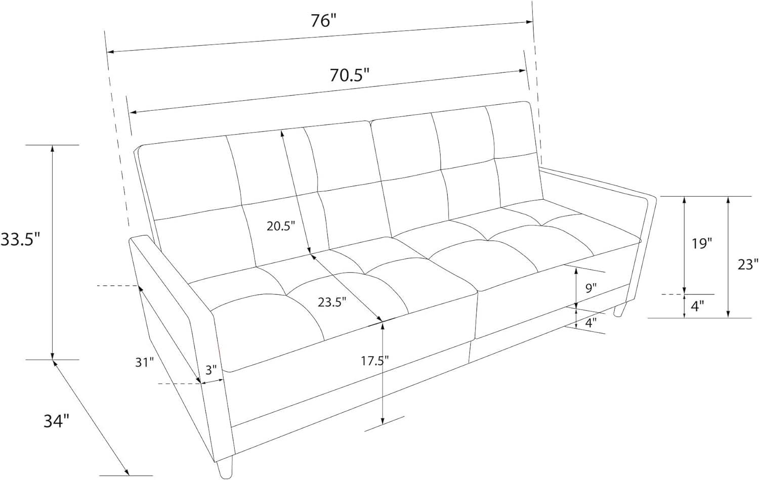 Contemporary Upholstered 76 Inch Grey Sleeper Sofa