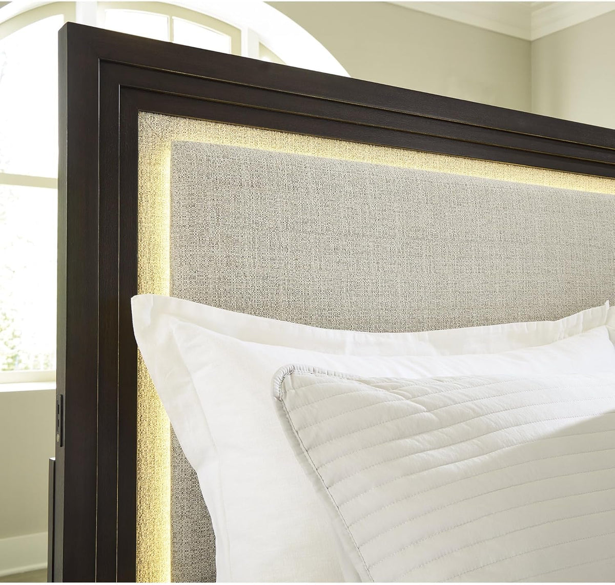 Contemporary Upholstered Headboard with LED Lighting and USB Ports