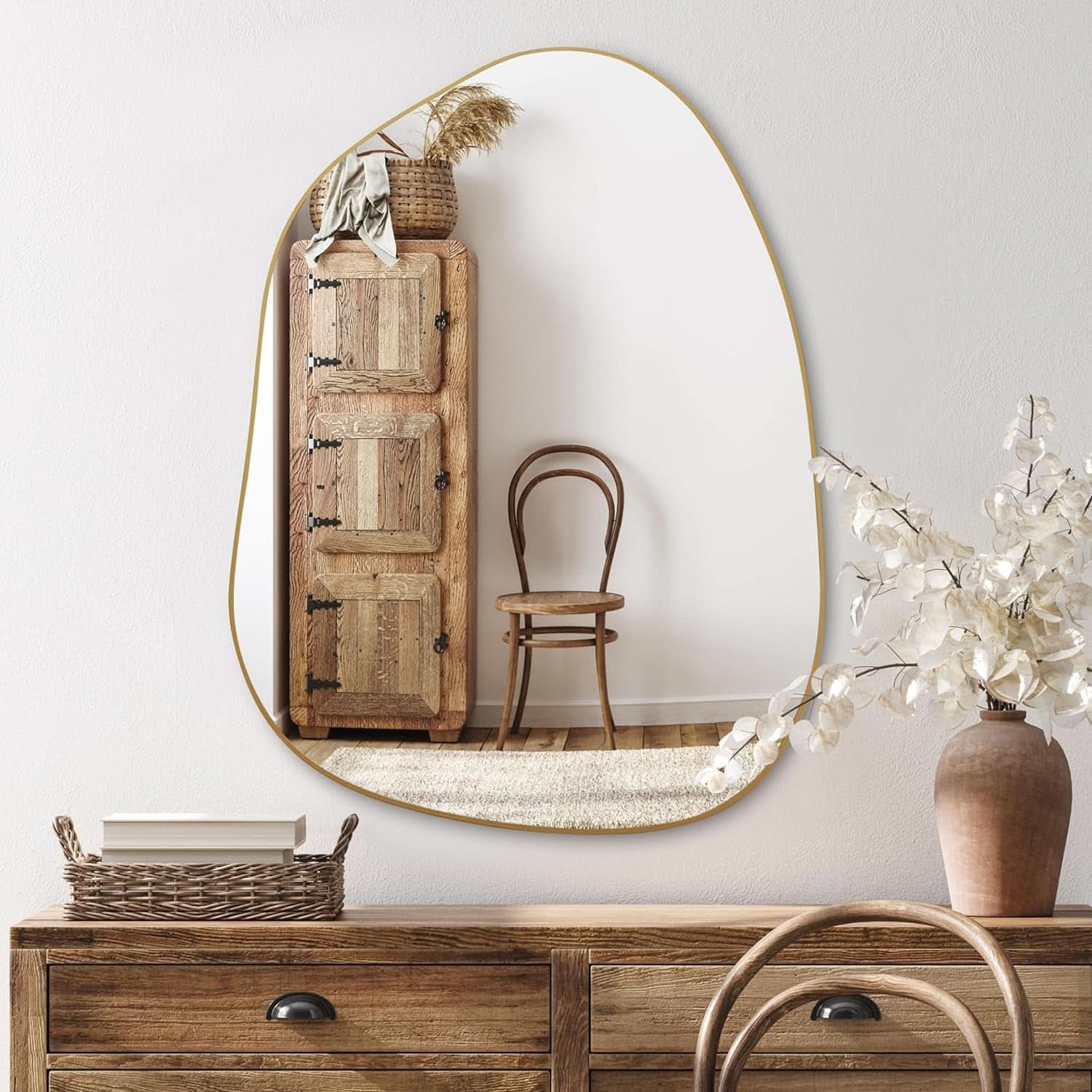 Contemporary Wall Mirror With Gold Frame 32x24 Inches for Living Room