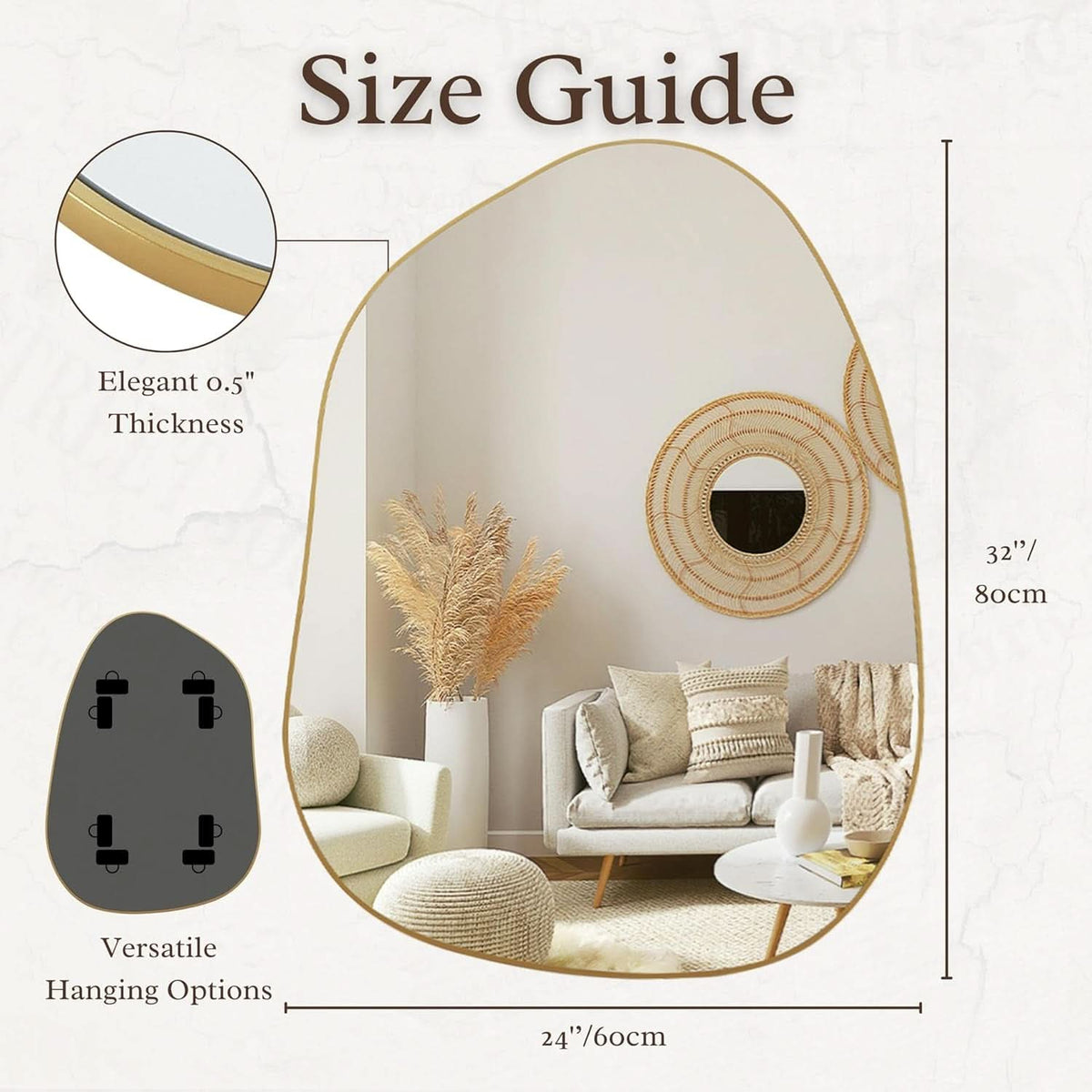 Contemporary Wall Mirror With Gold Frame 32x24 Inches for Living Room