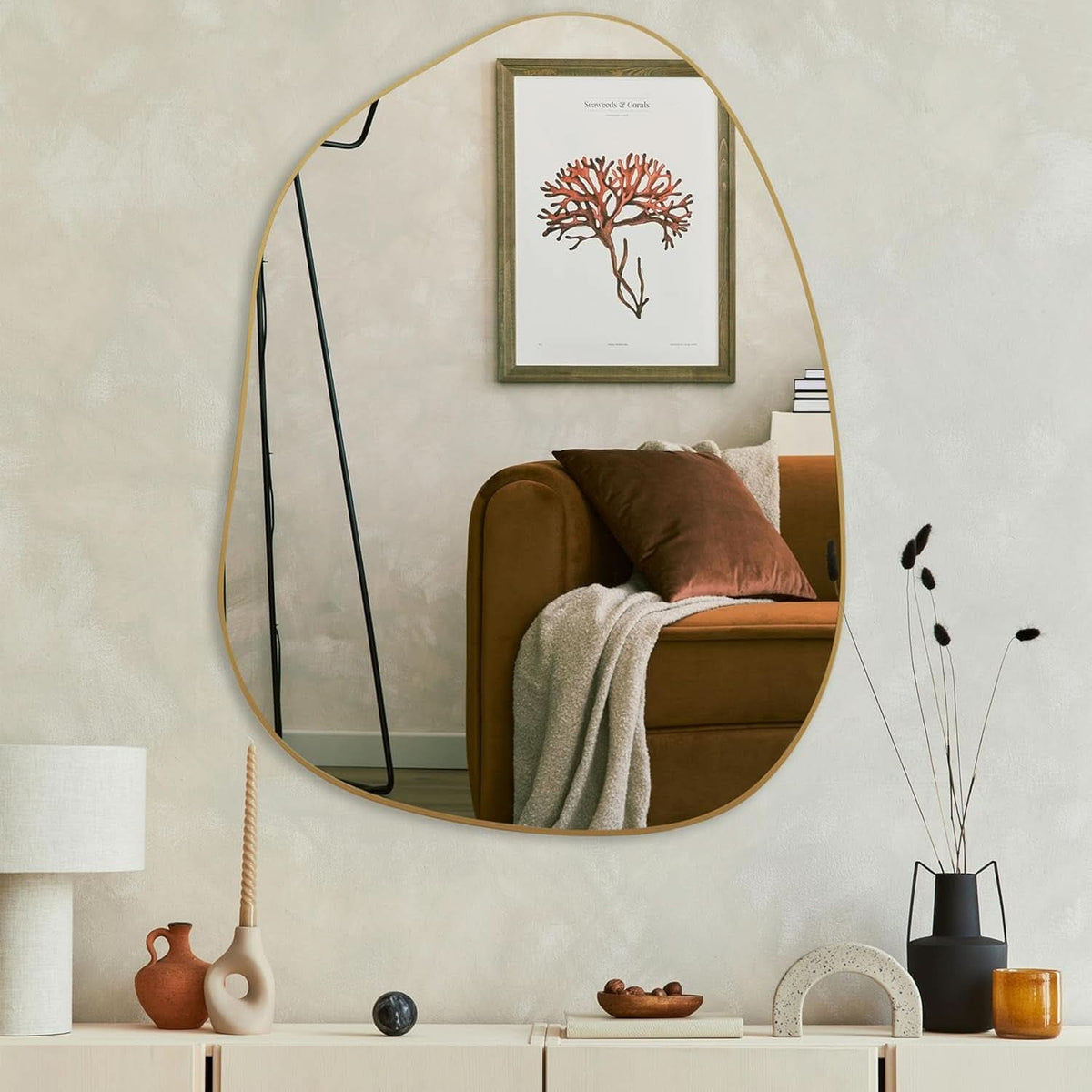 Contemporary Wall Mirror With Gold Frame 32x24 Inches for Living Room