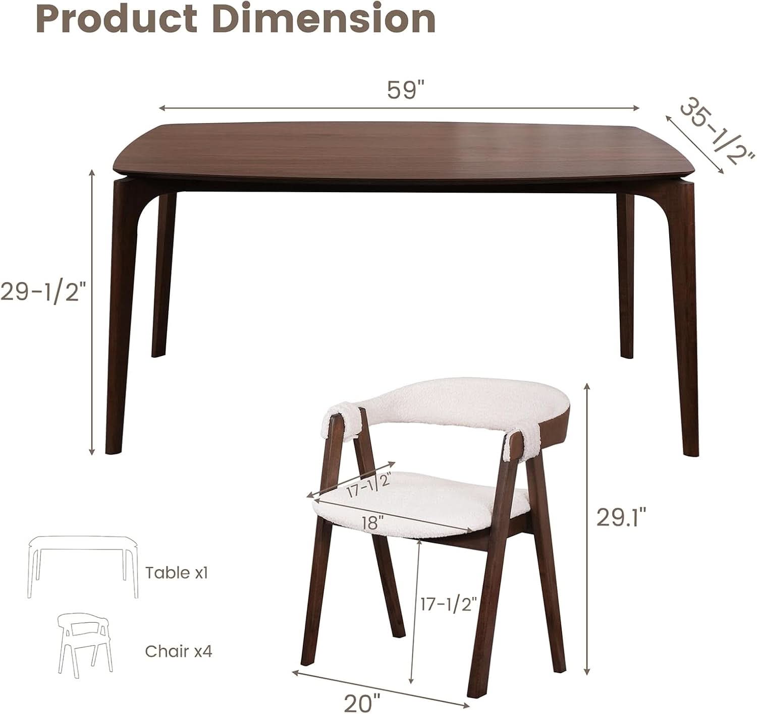 Contemporary Walnut Veneer Dining Table Set Chairs