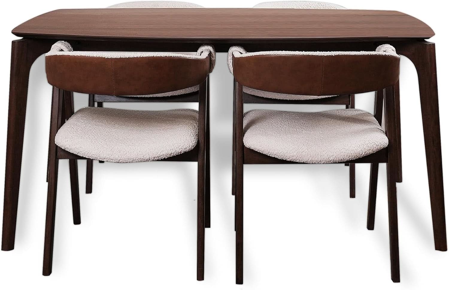 Contemporary Walnut Veneer Dining Table Set Chairs