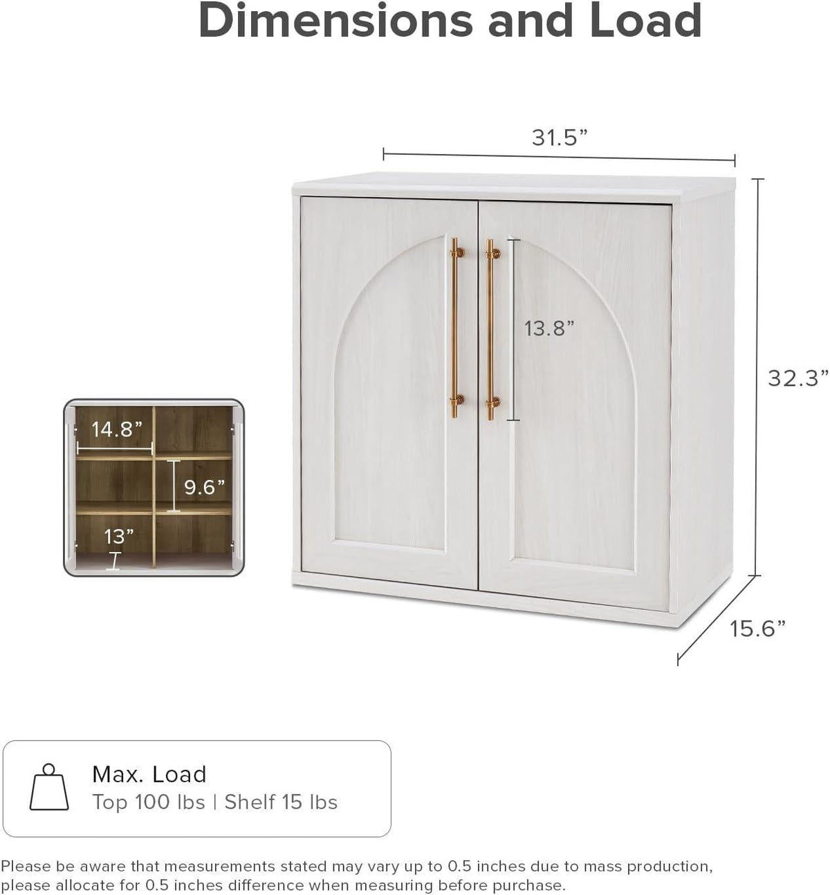 Contemporary White Oak Arched Storage Cabinet Brass Handles
