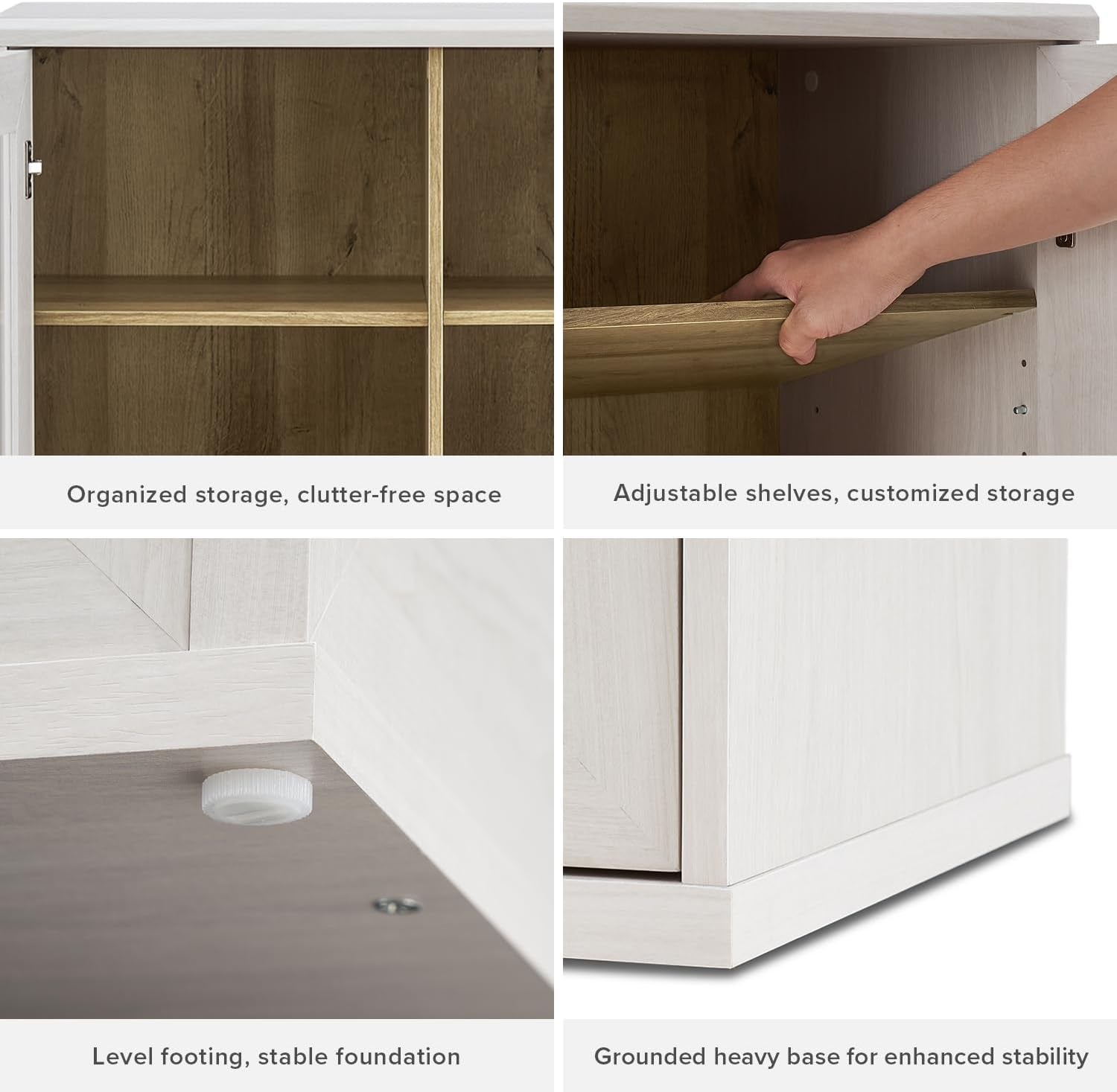 Contemporary White Oak Arched Storage Cabinet Brass Handles