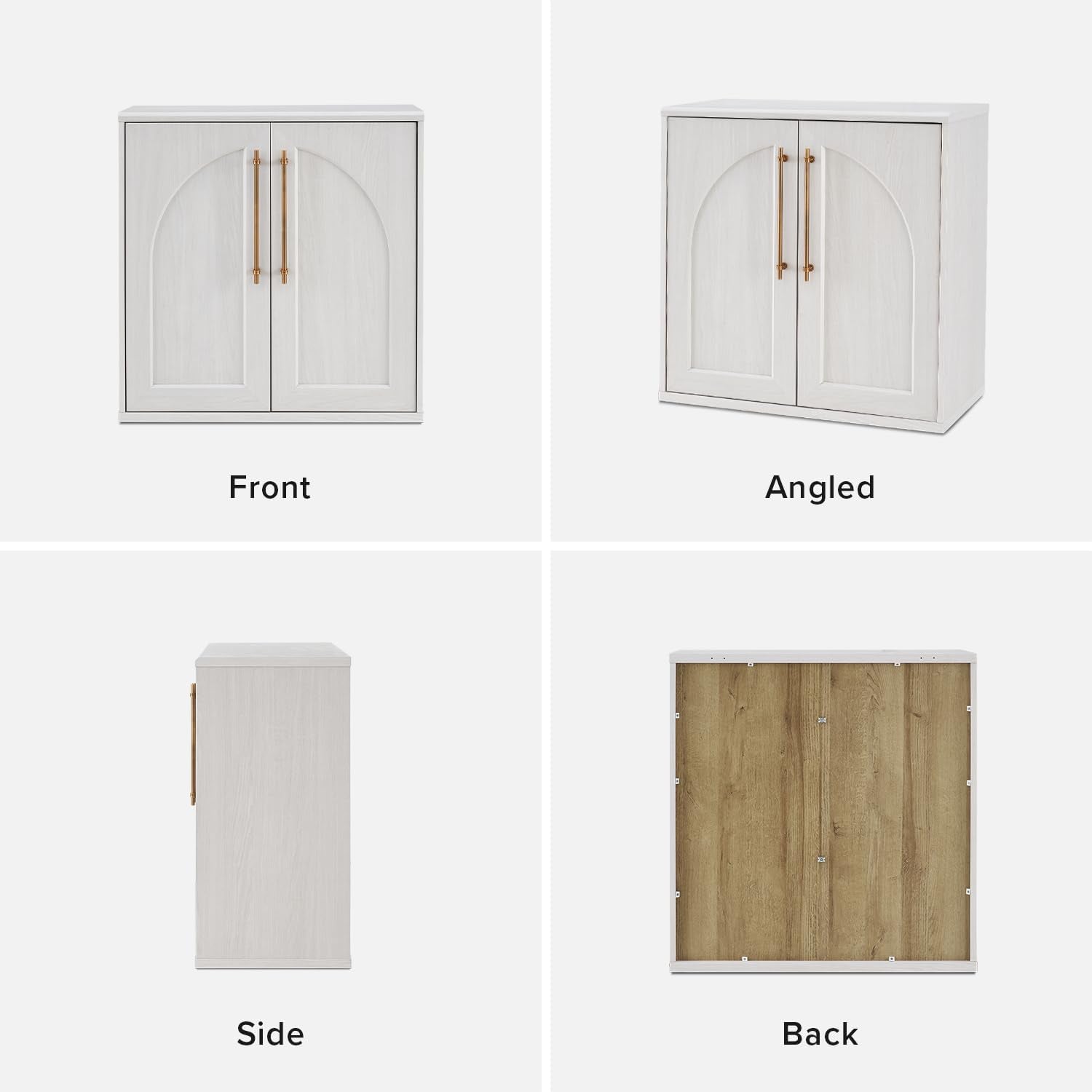Contemporary White Oak Arched Storage Cabinet Brass Handles