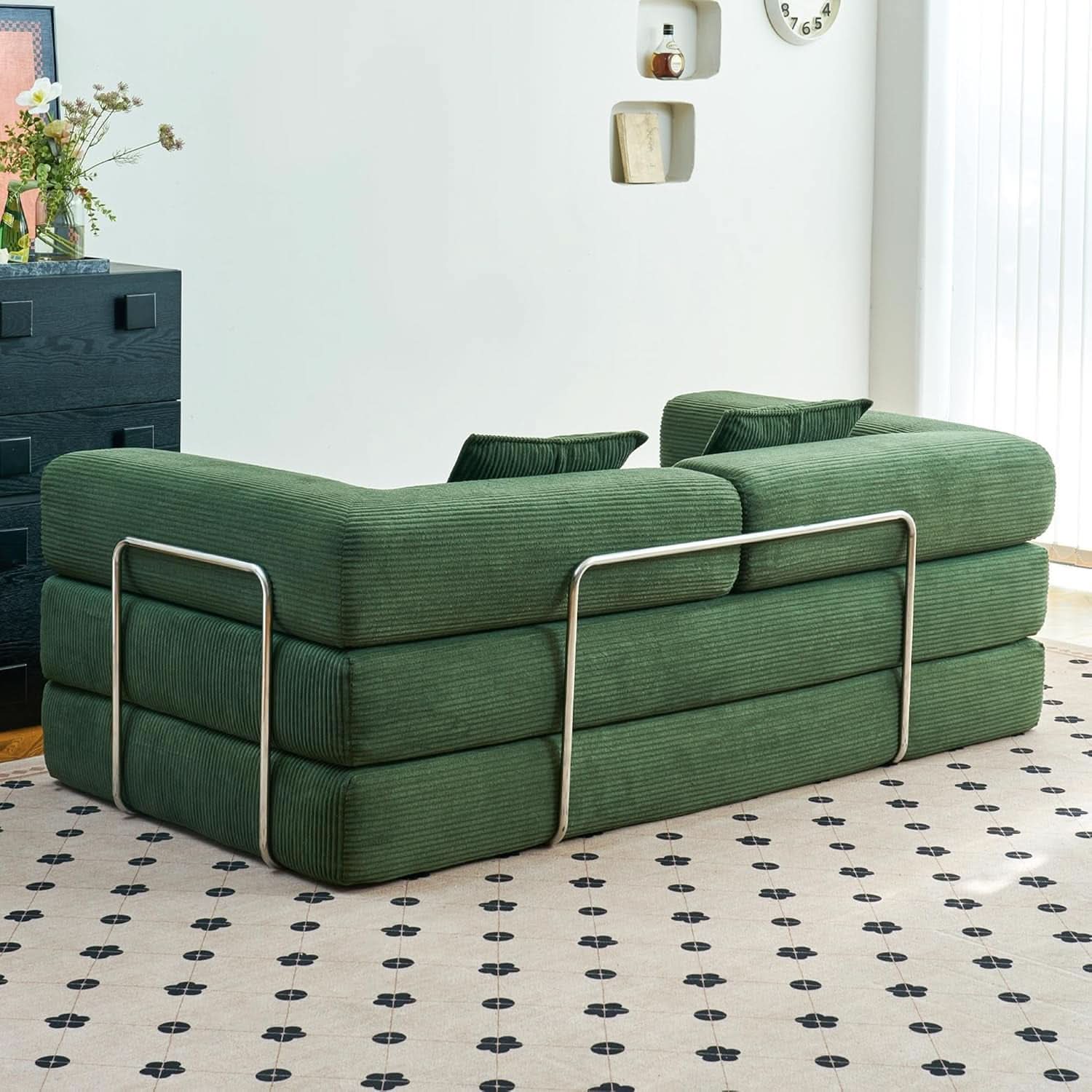 Convertible Floor Sofa Bed Comfy Corduroy Design Green