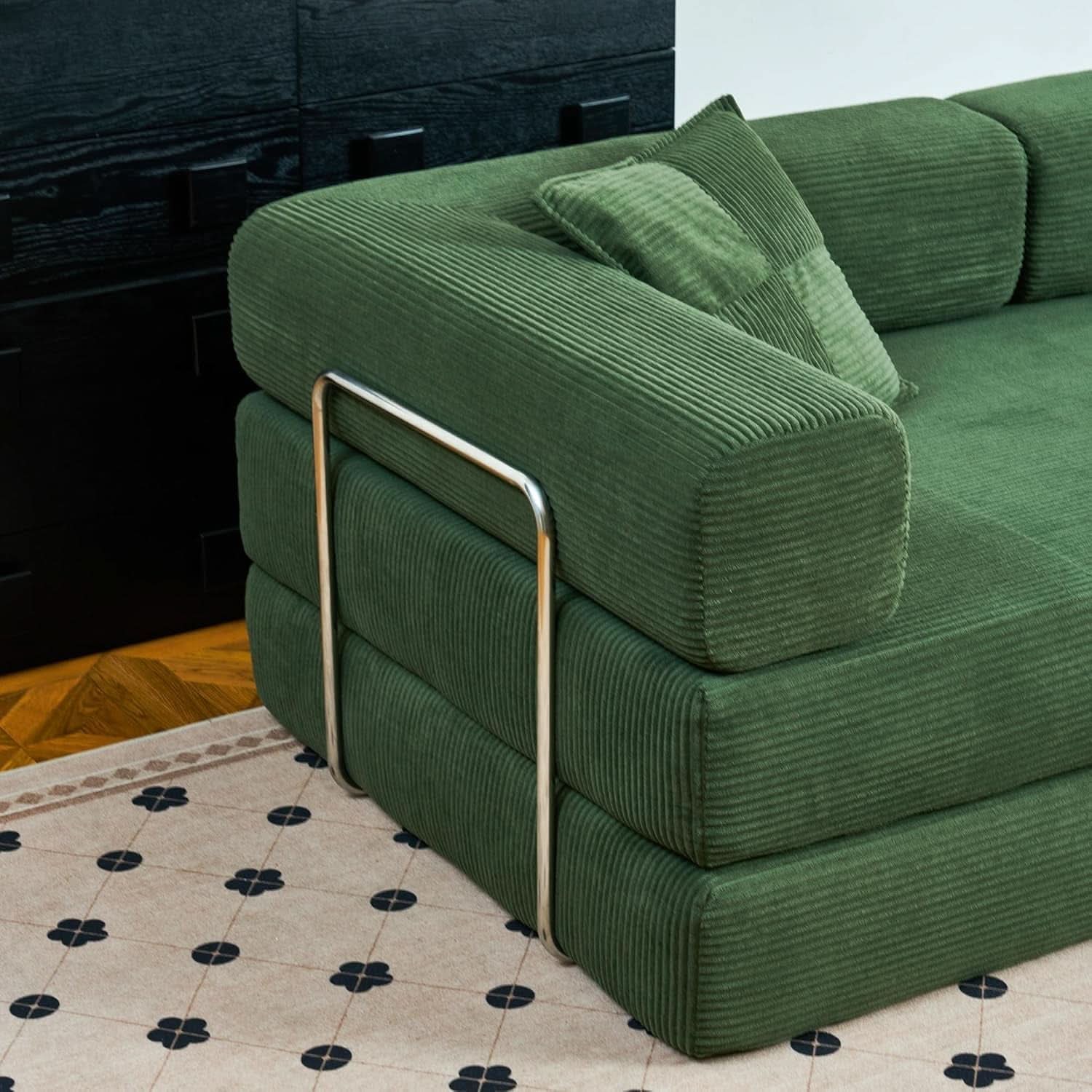 Convertible Floor Sofa Bed Comfy Corduroy Design Green