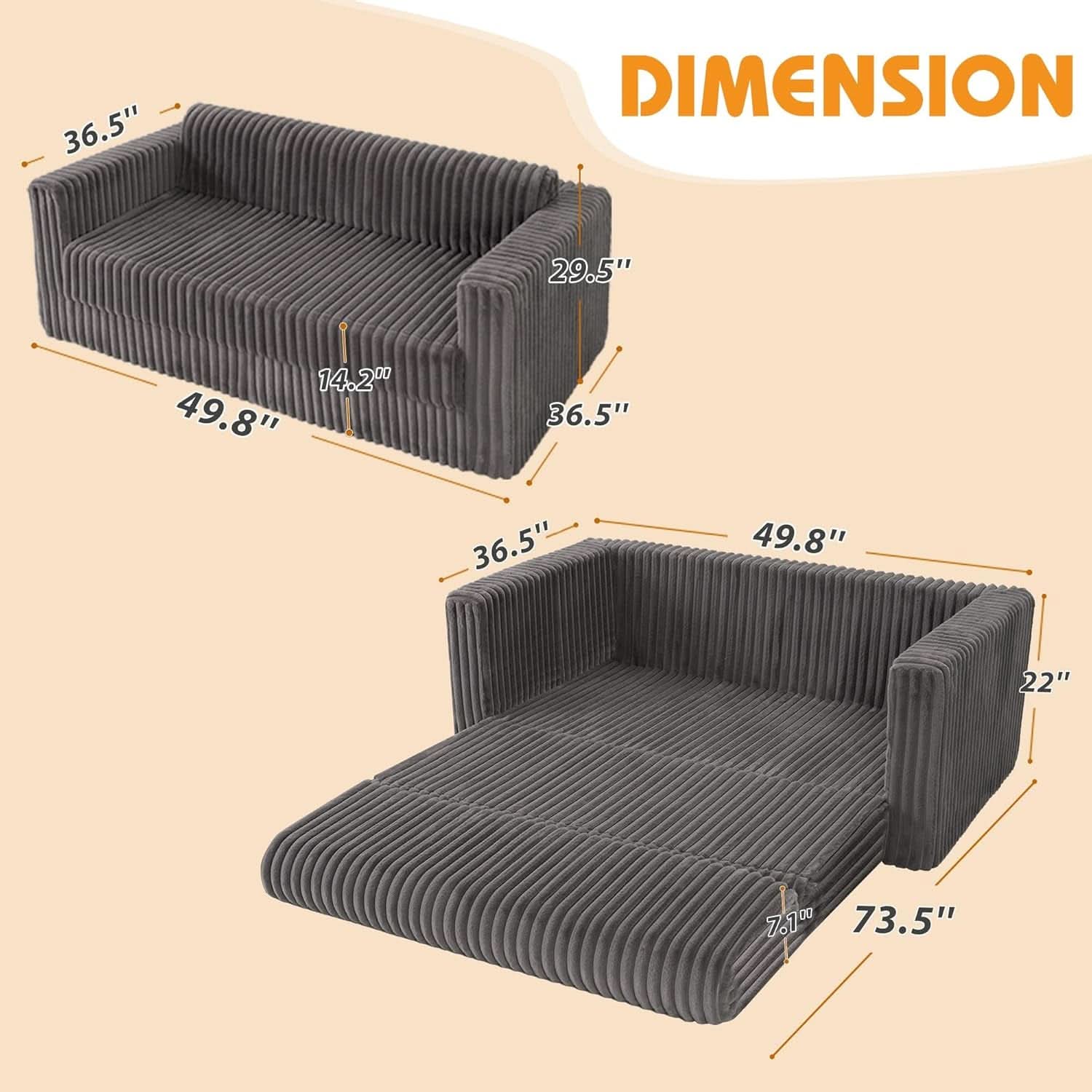 Convertible Folding Sofa Bed Comfy Multi-Functional Lounge Chair