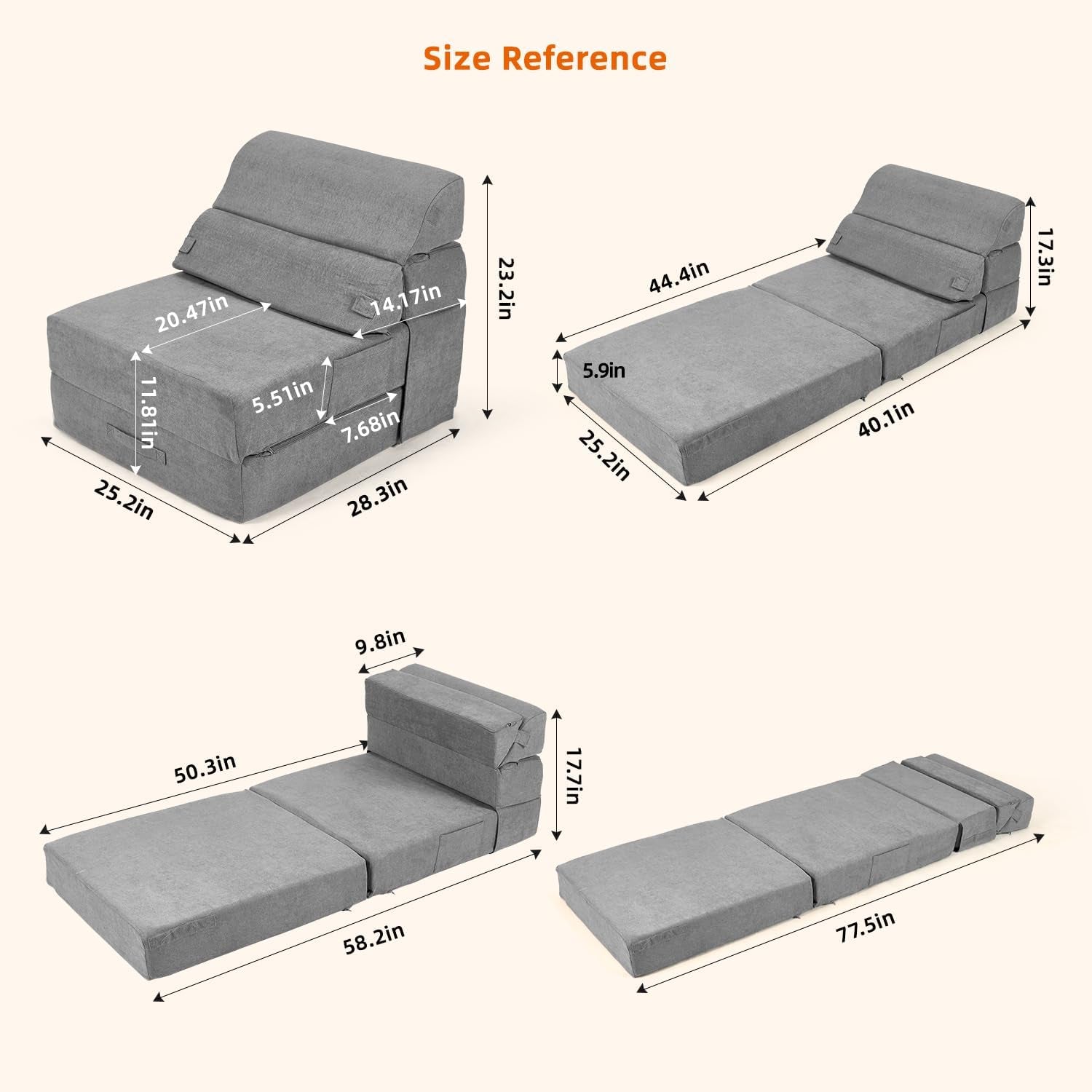 Convertible Folding Sofa Bed with Back Support and Comfort