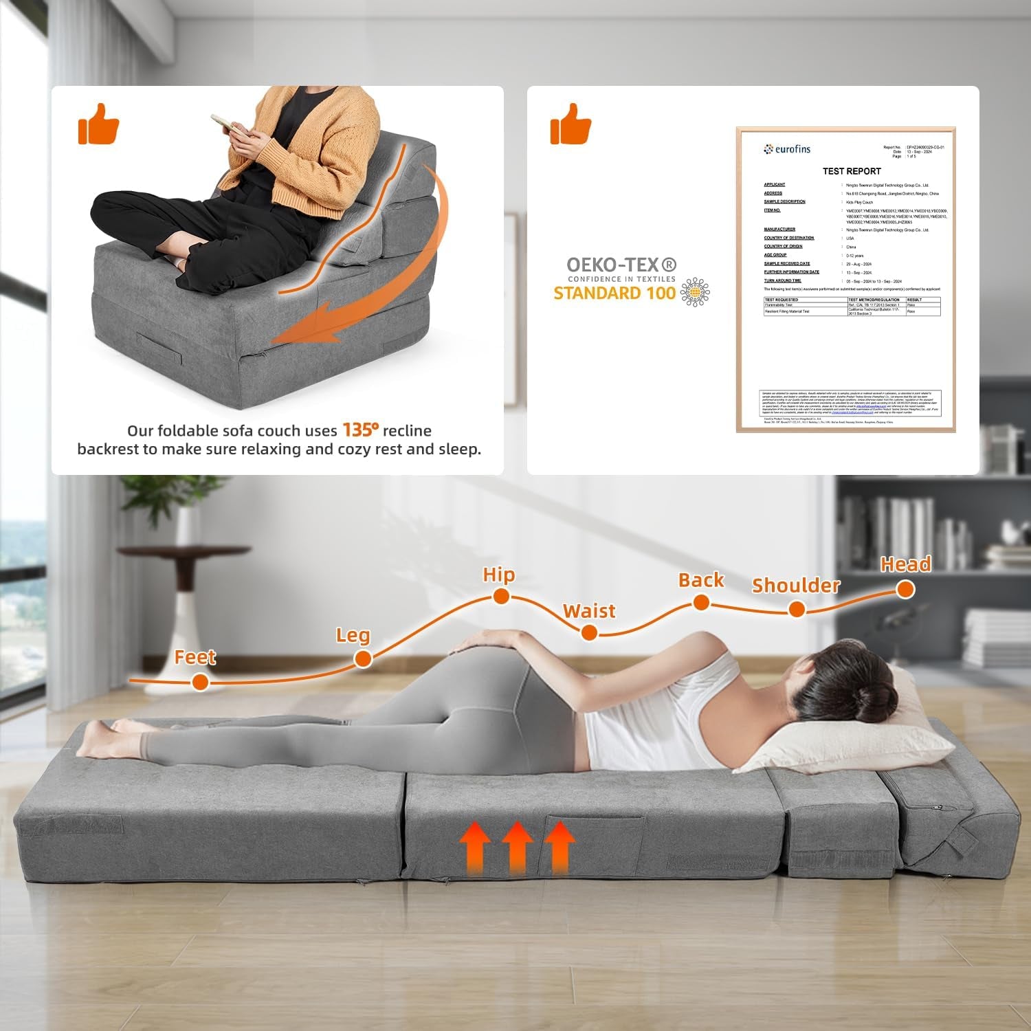 Convertible Folding Sofa Bed with Back Support and Comfort