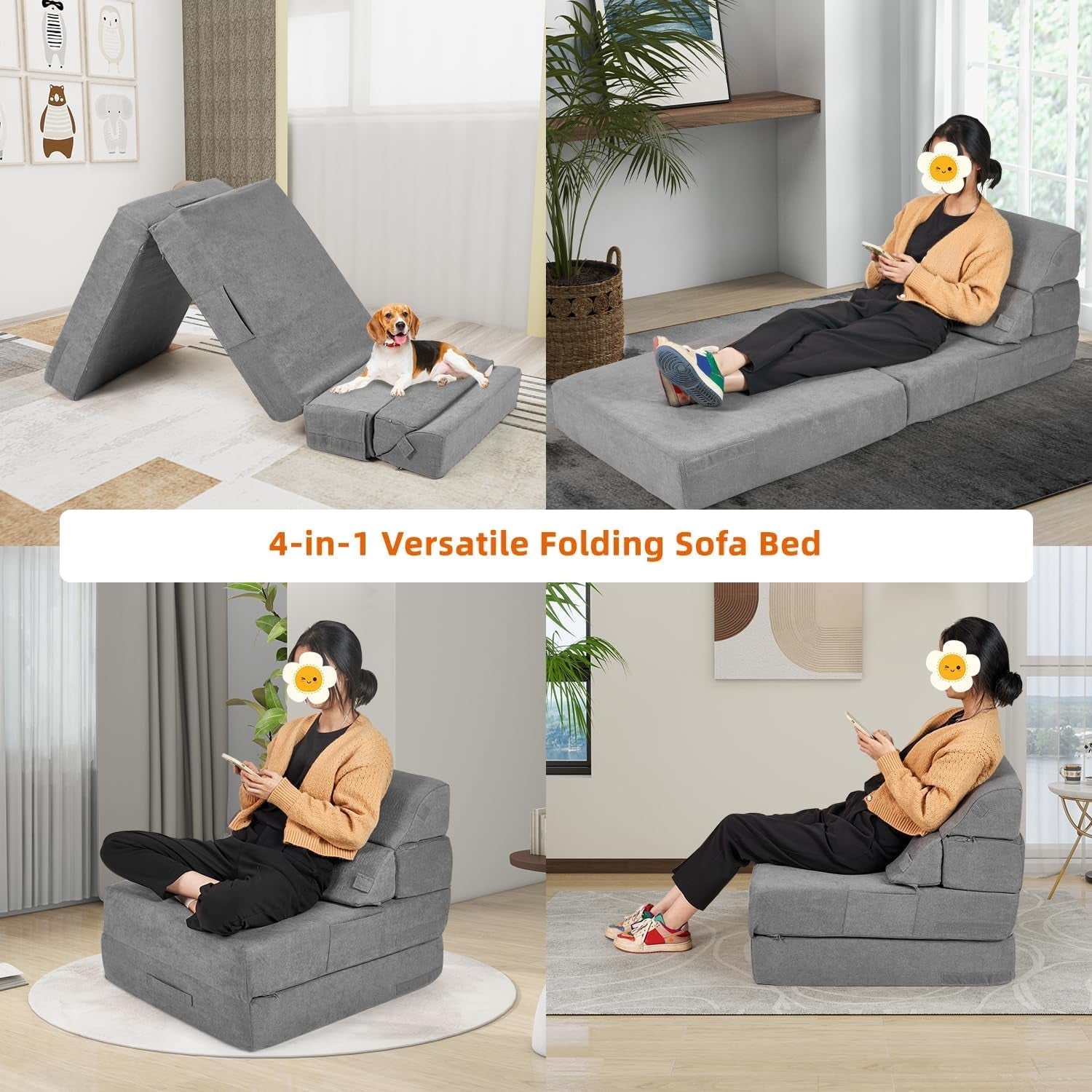 Convertible Folding Sofa Bed with Back Support and Comfort
