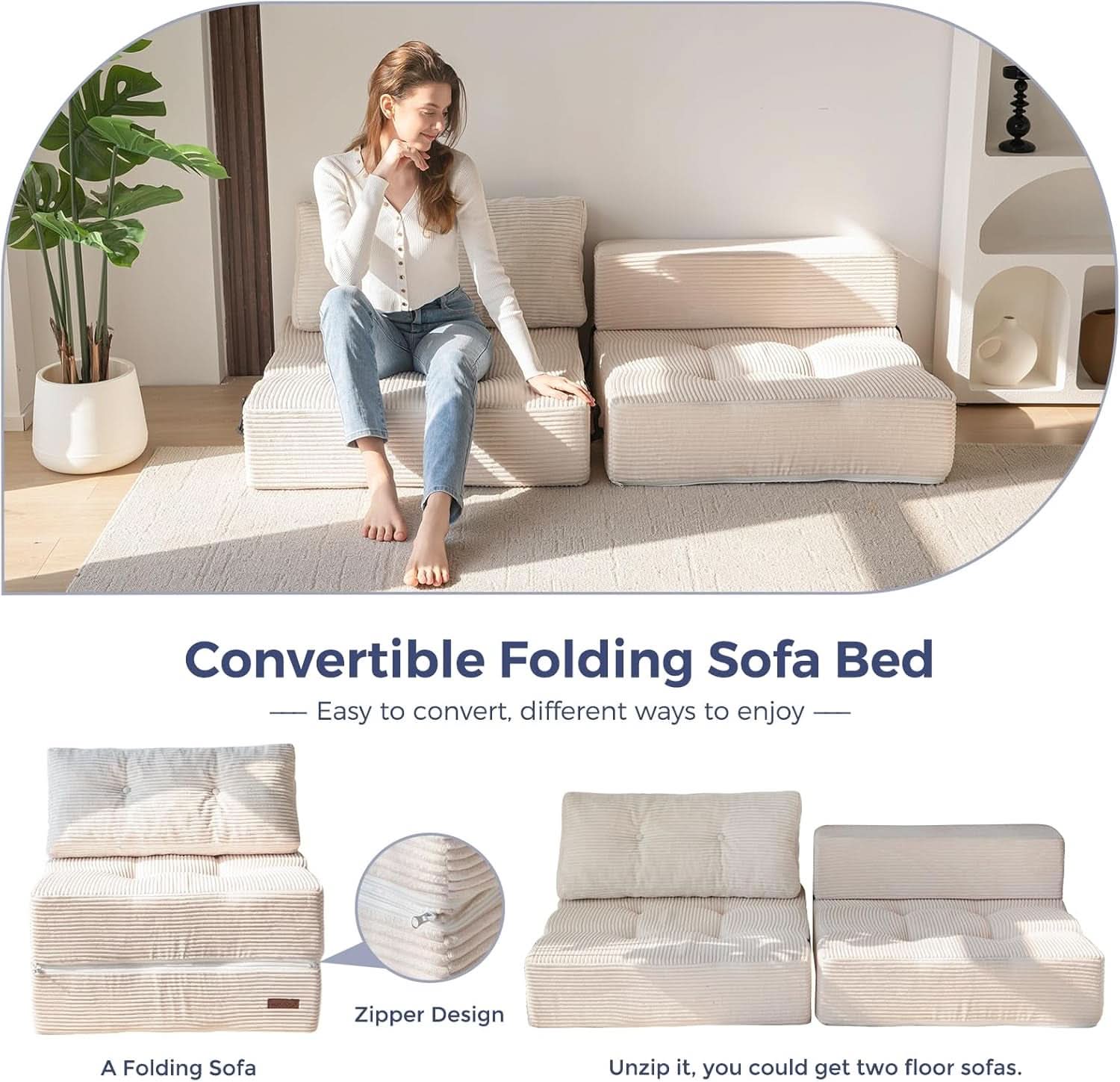 Convertible Folding Sofa Bed with High-Density Foam