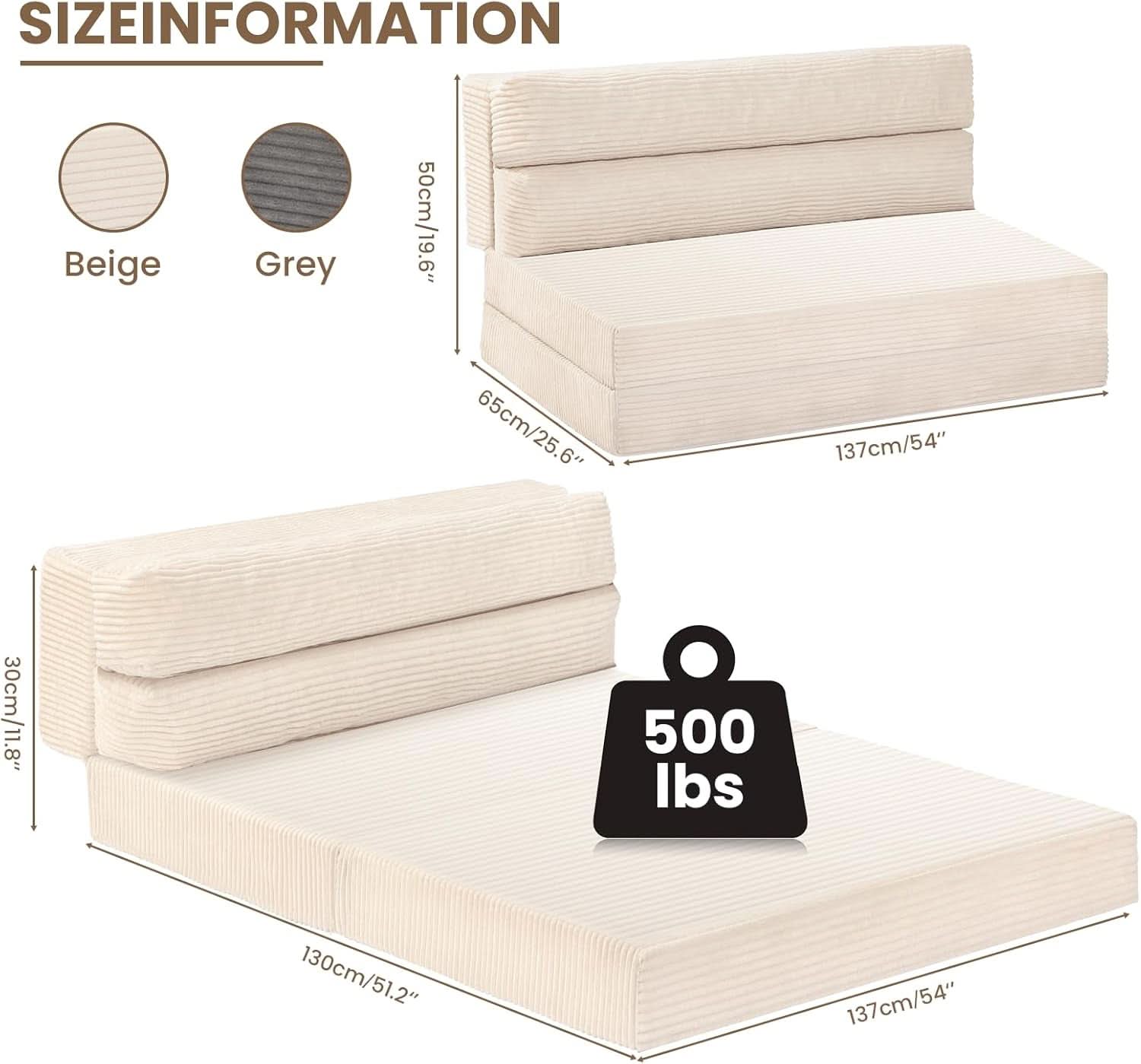 Convertible Folding Sofa Bed with Pillow and Mattress