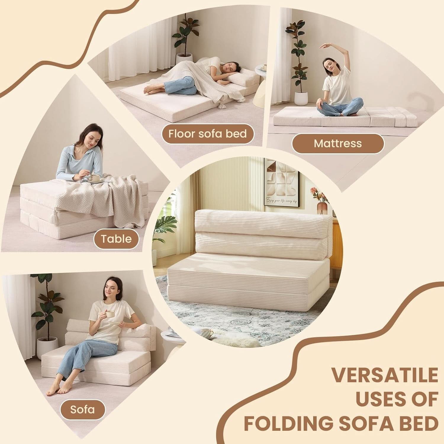 Convertible Folding Sofa Bed with Pillow and Mattress