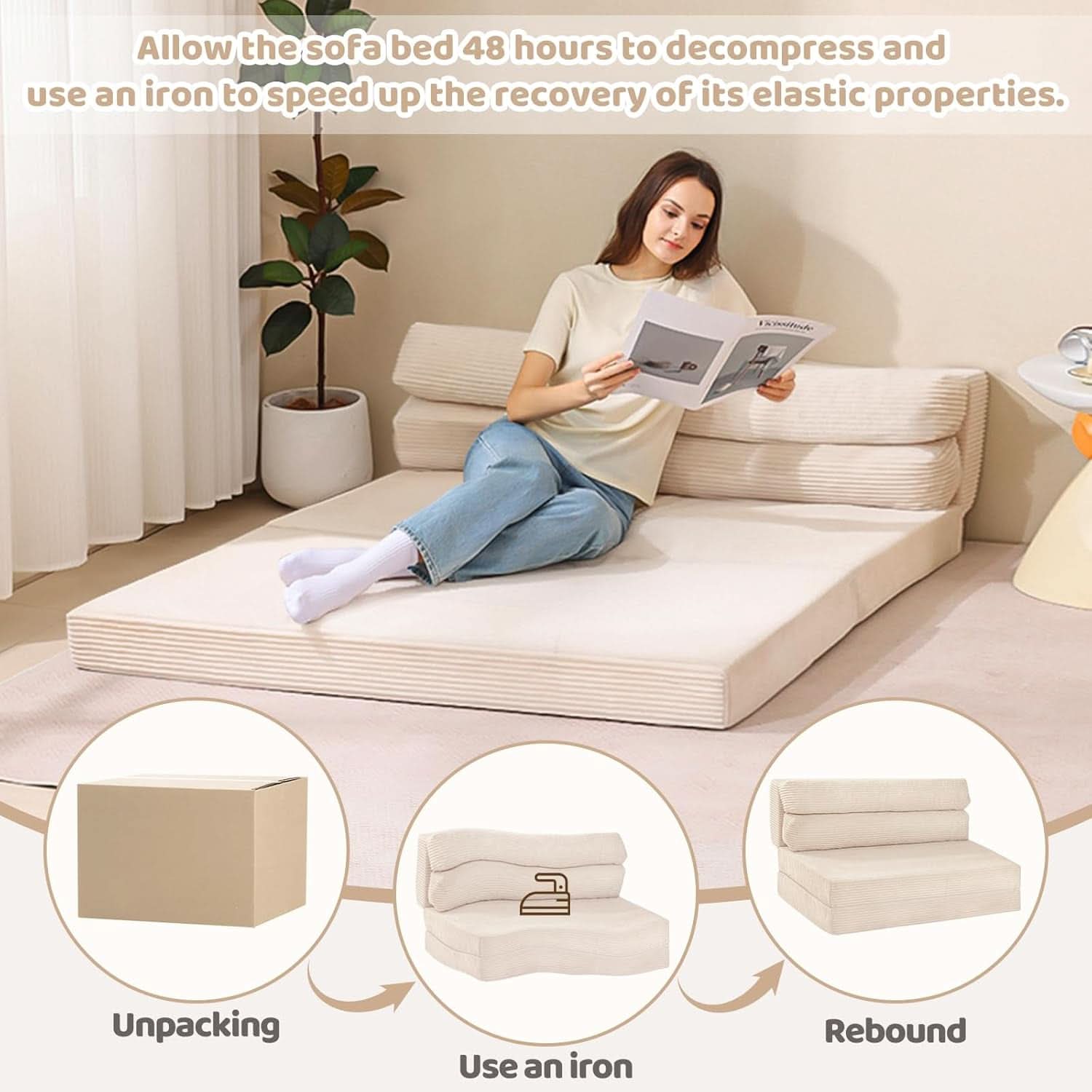 Convertible Folding Sofa Bed with Pillow and Mattress