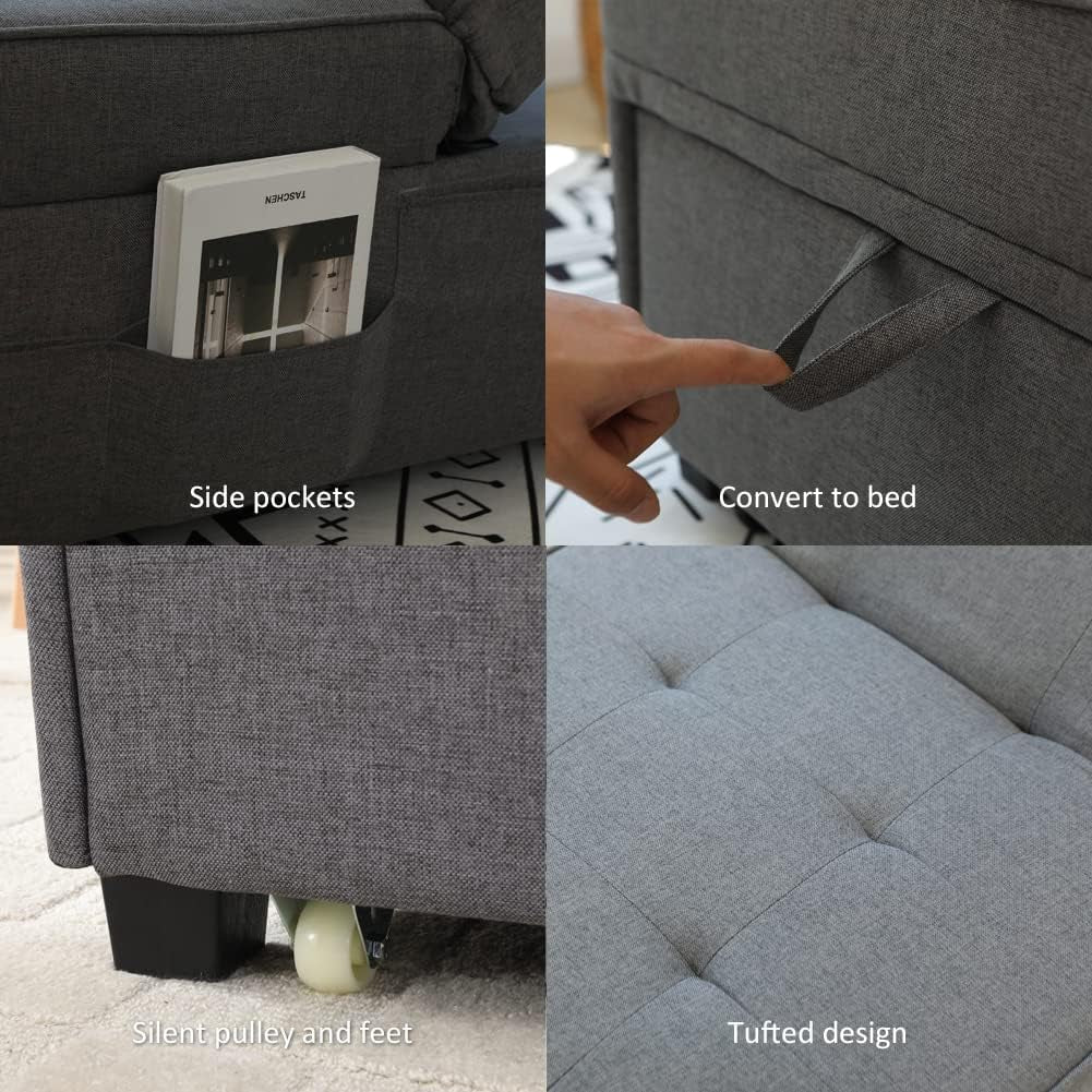 Convertible Futon Chair With Lumbar Pillow And Pockets