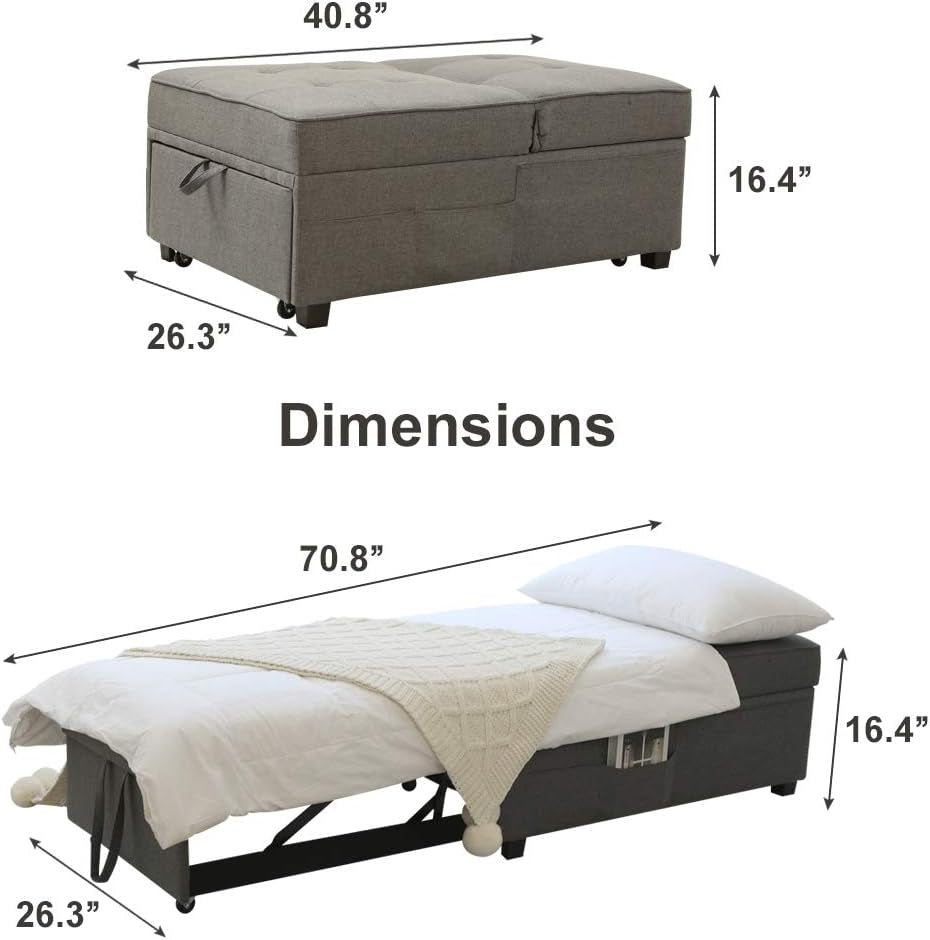 Convertible Futon Chair With Lumbar Pillow And Pockets
