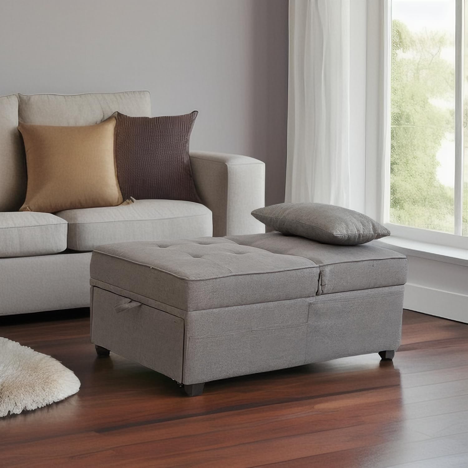 Convertible Futon Chair With Lumbar Pillow And Pockets