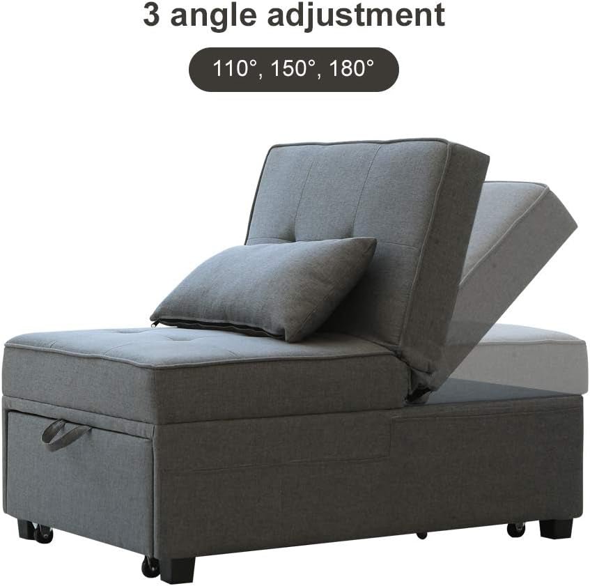 Convertible Futon Chair With Lumbar Pillow And Pockets