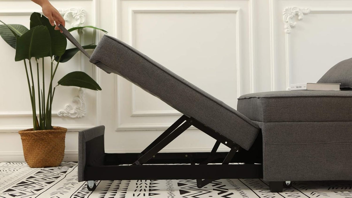 Convertible Futon Chair With Lumbar Pillow And Pockets
