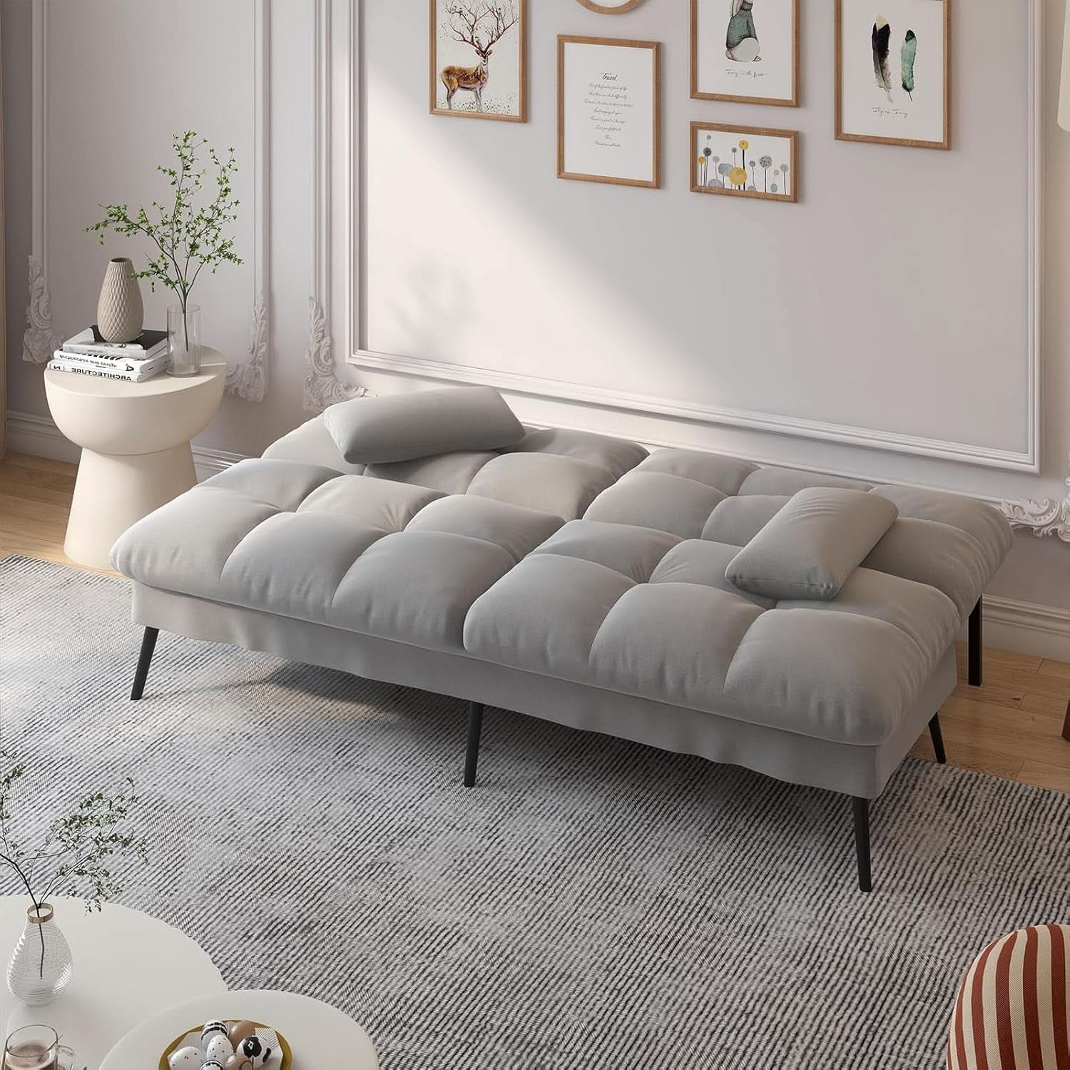 Convertible Futon Sofa Bed 68 Inch Dark Grey Upholstery