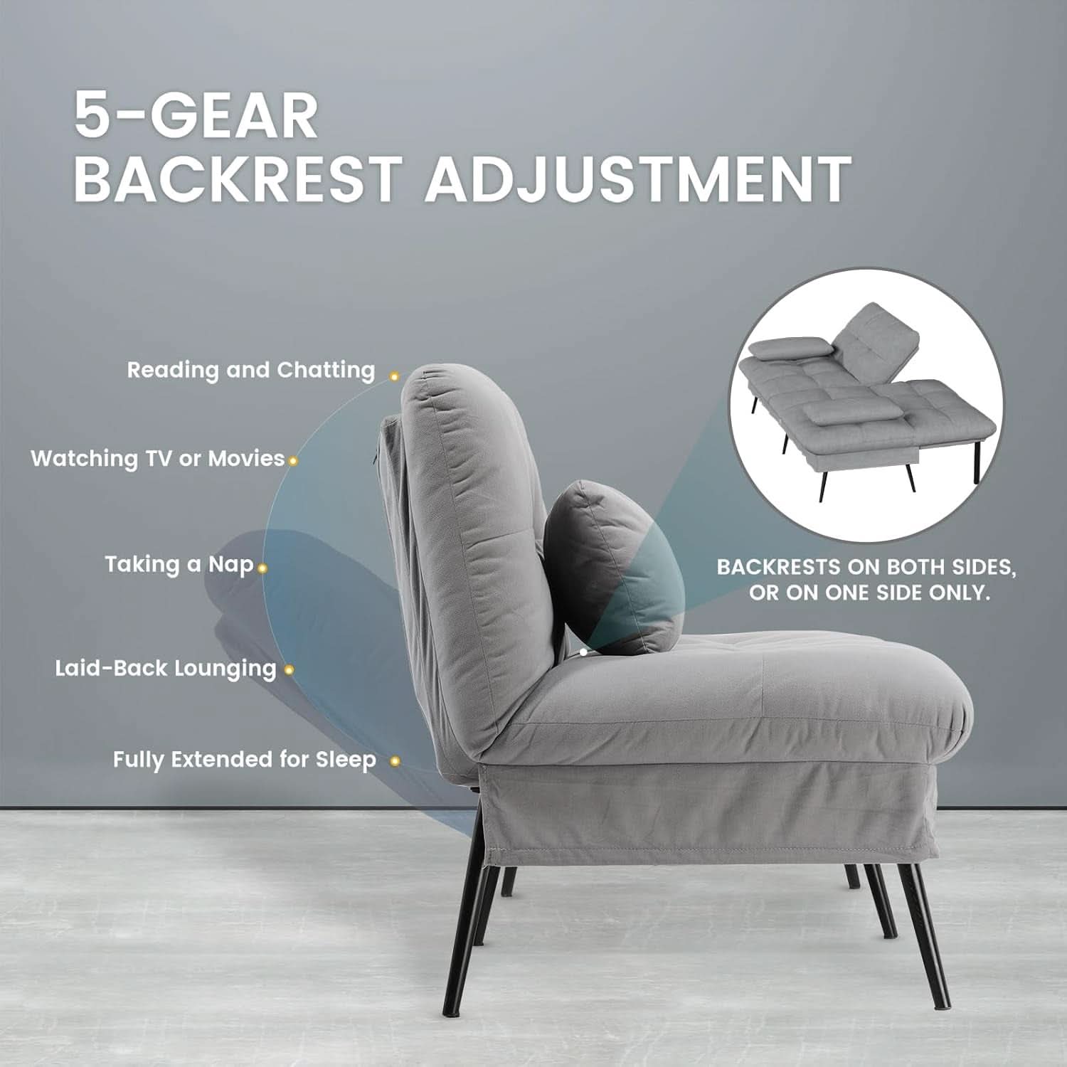 Convertible Futon Sofa Bed 68 Inch Dark Grey Upholstery