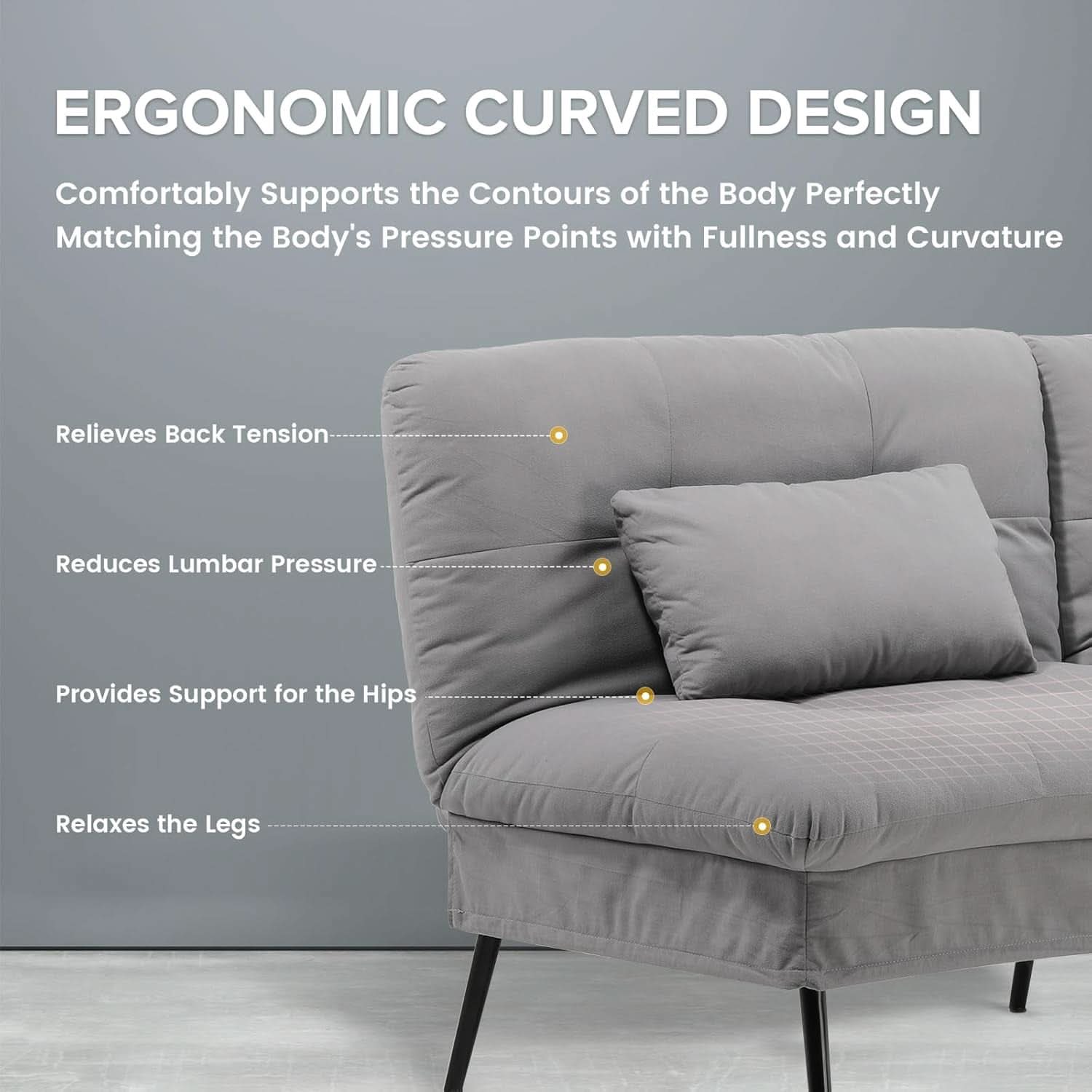 Convertible Futon Sofa Bed 68 Inch Dark Grey Upholstery