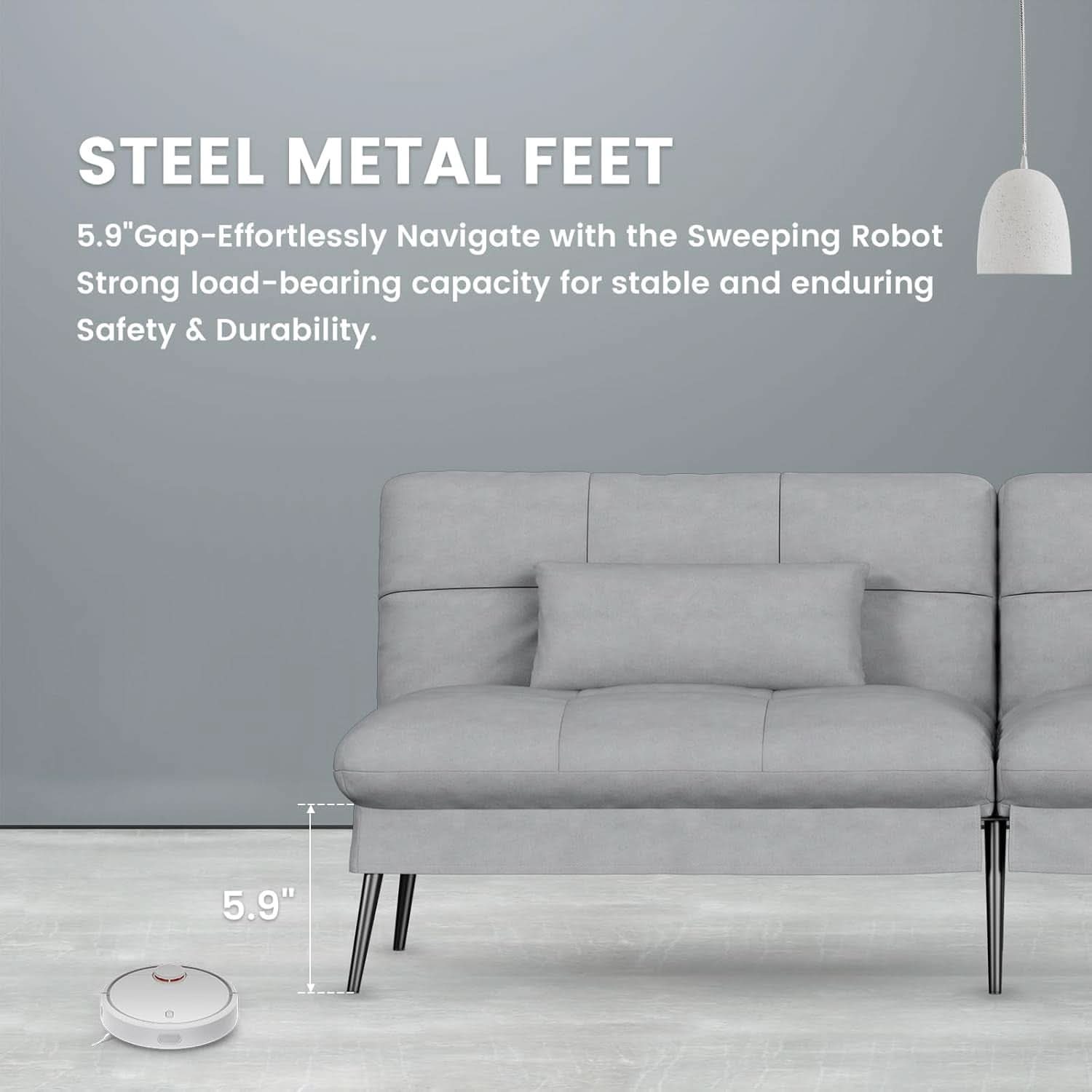 Convertible Futon Sofa Bed 68 Inch Dark Grey Upholstery