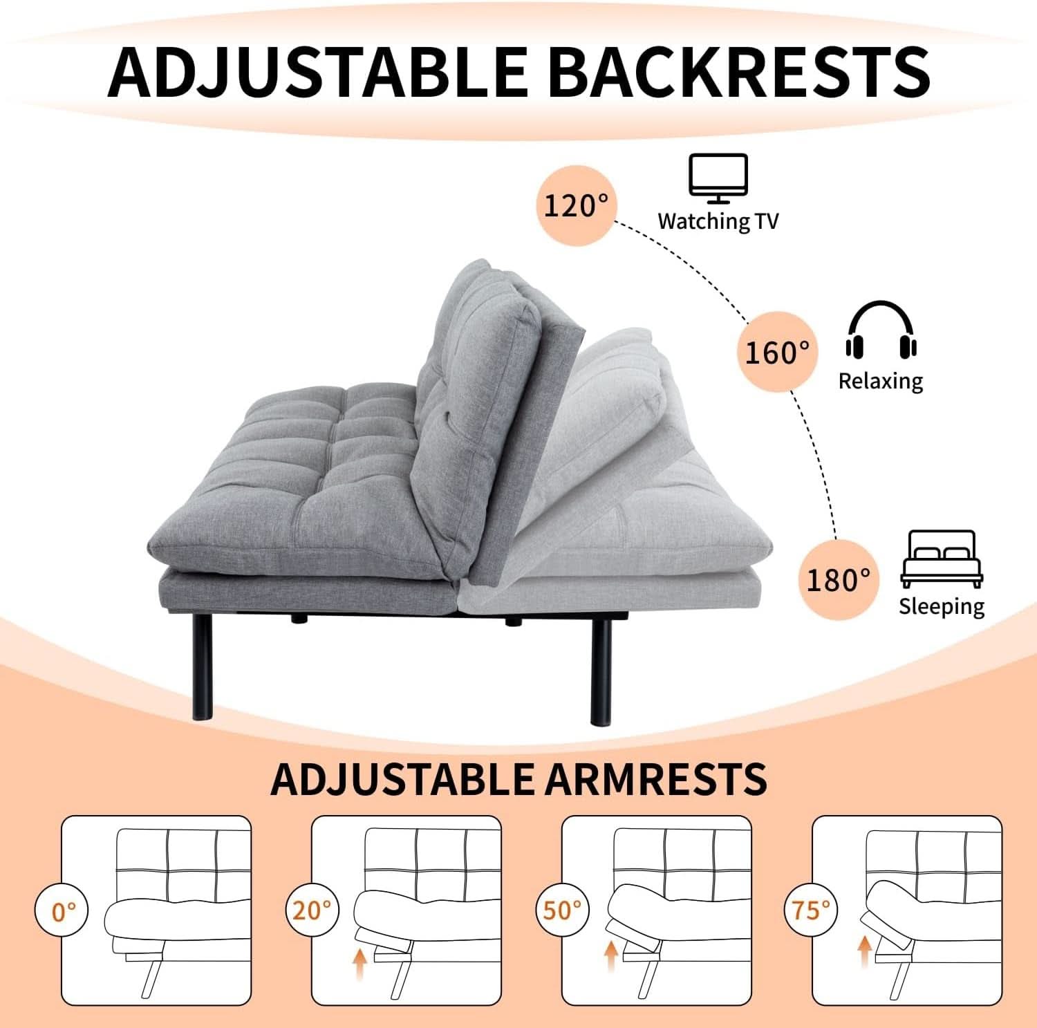 Convertible Futon Sofa Bed with Adjustable Backrest Comfort