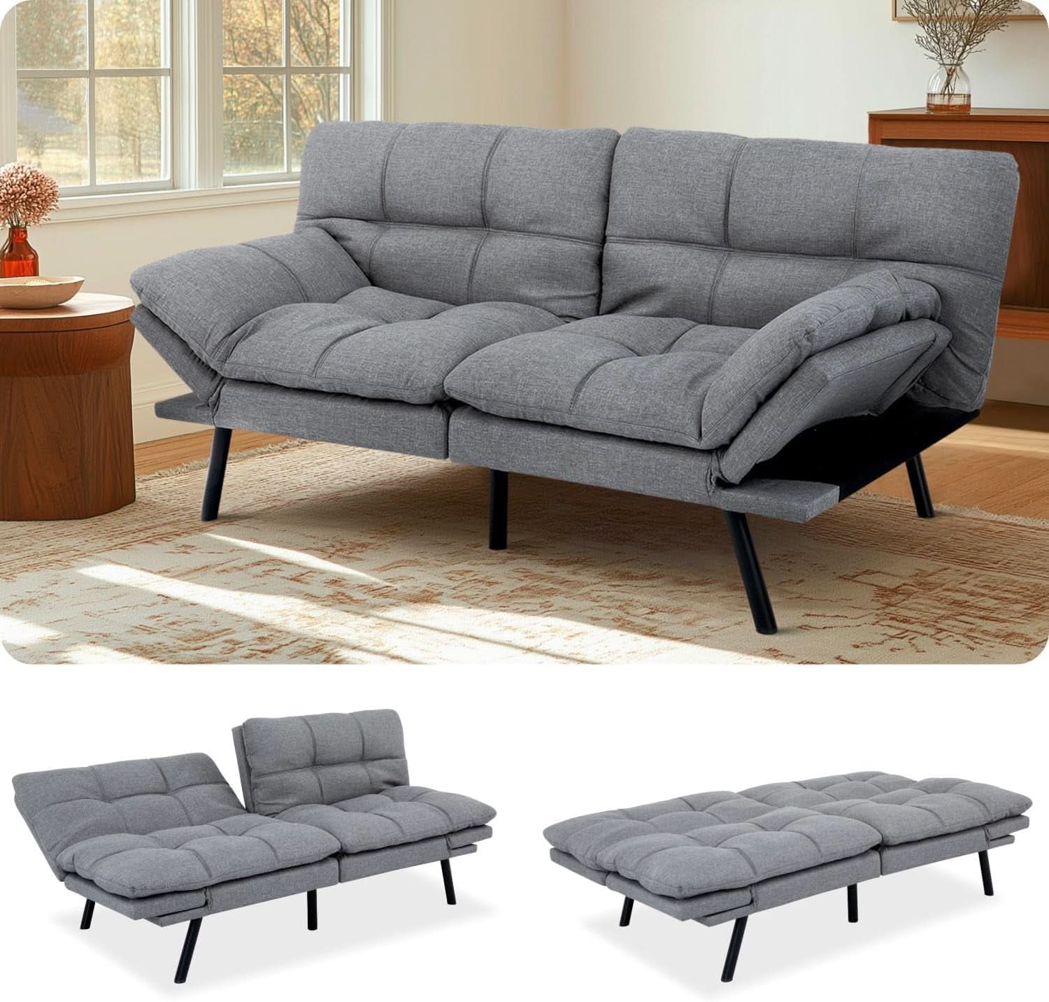 Convertible Futon Sofa Bed with Adjustable Backrest Comfort