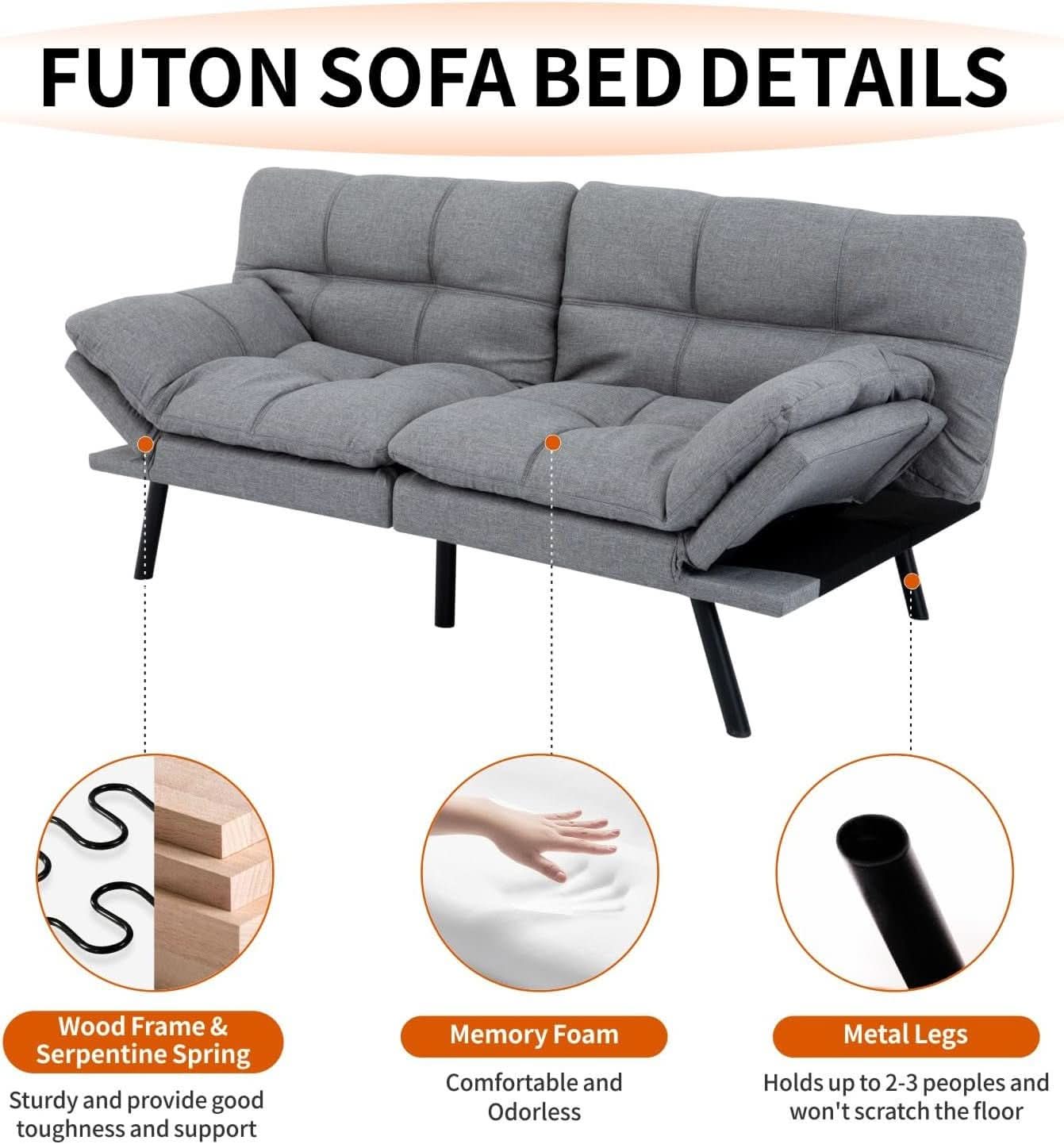 Convertible Futon Sofa Bed with Adjustable Backrest Comfort