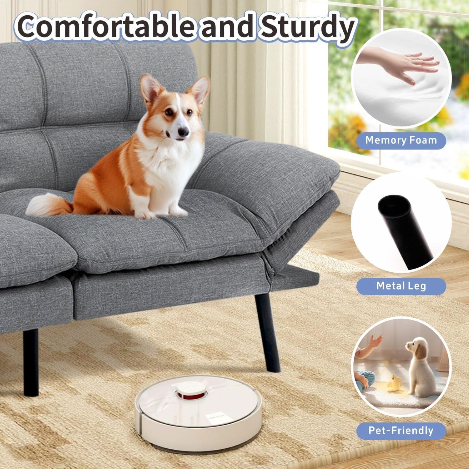 Convertible Futon Sofa Bed with Adjustable Backrest Comfort