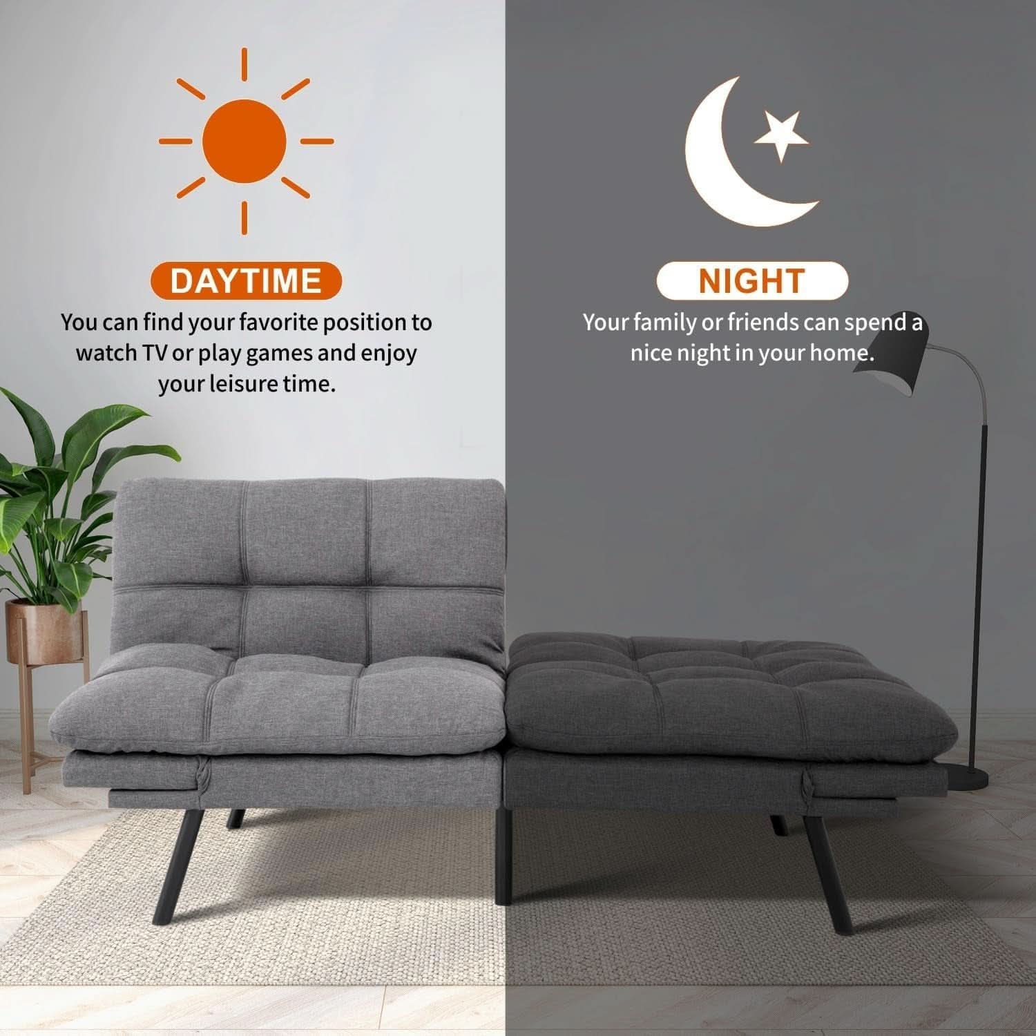Convertible Futon Sofa Bed with Adjustable Backrest Comfort