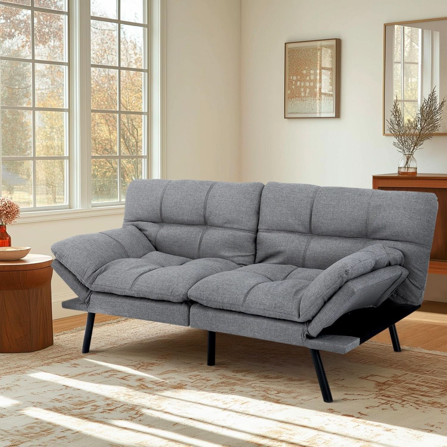 Convertible Futon Sofa Bed with Adjustable Backrest Comfort
